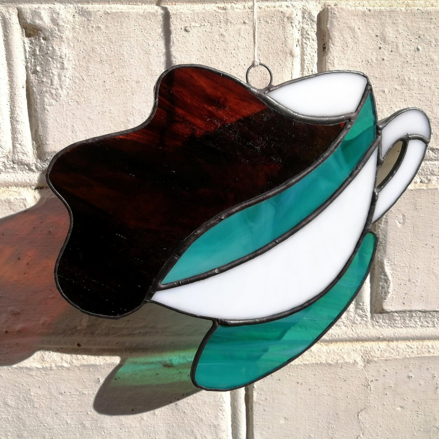 Coffee Splash in Cup Stained Glass Suncatcher