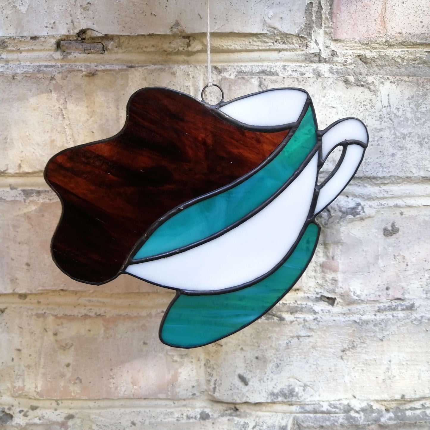 Coffee Splash in Cup Stained Glass Suncatcher