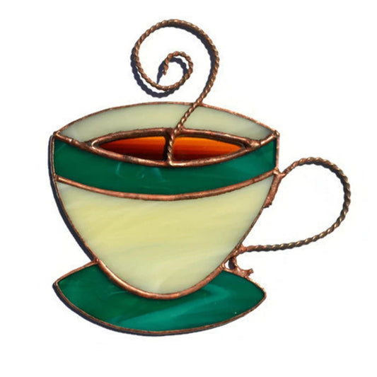 Stained Glass Coffee Cup Suncatcher for Kitchen Decor