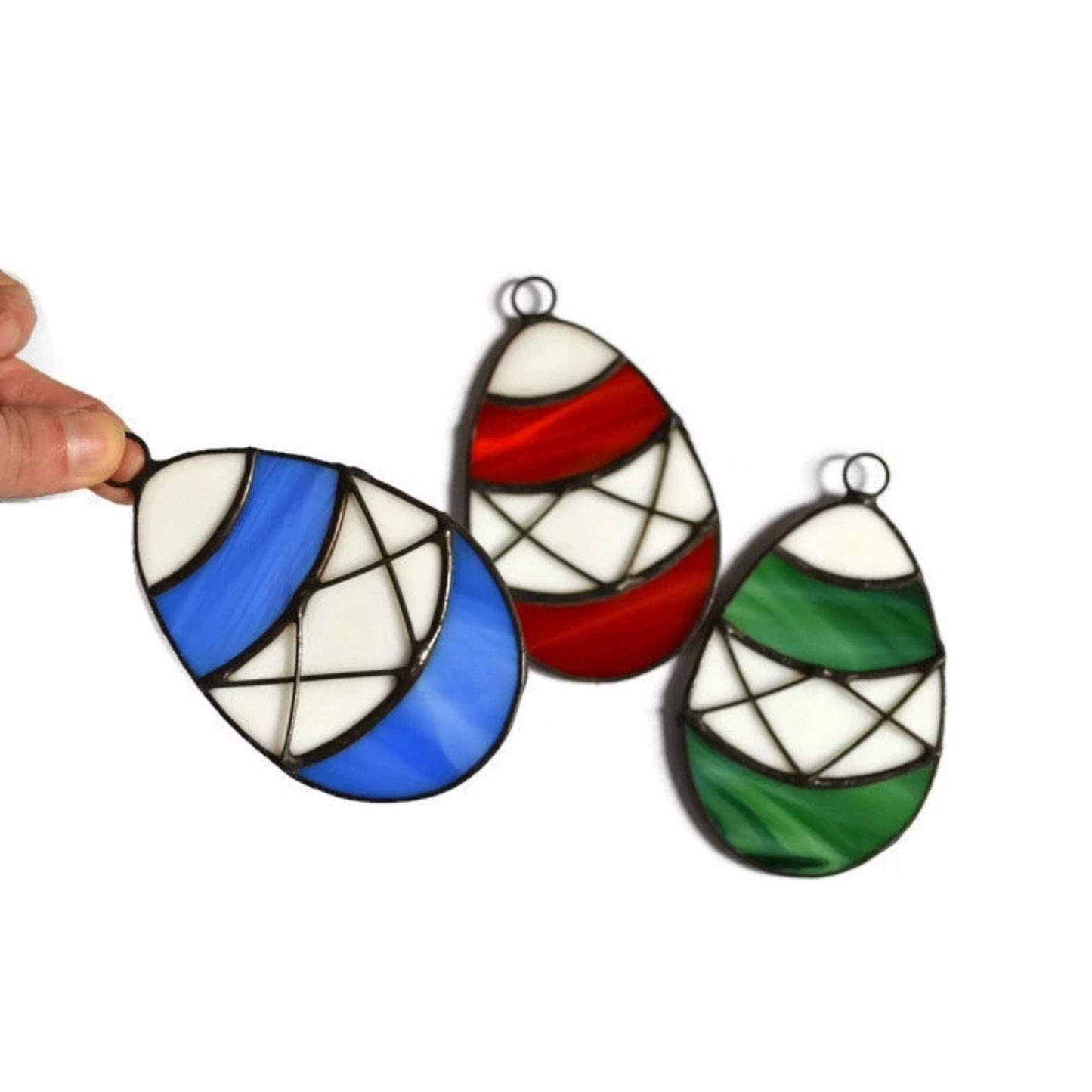 Colorful Easter Eggs Stained Glass Suncatchers Set of 3