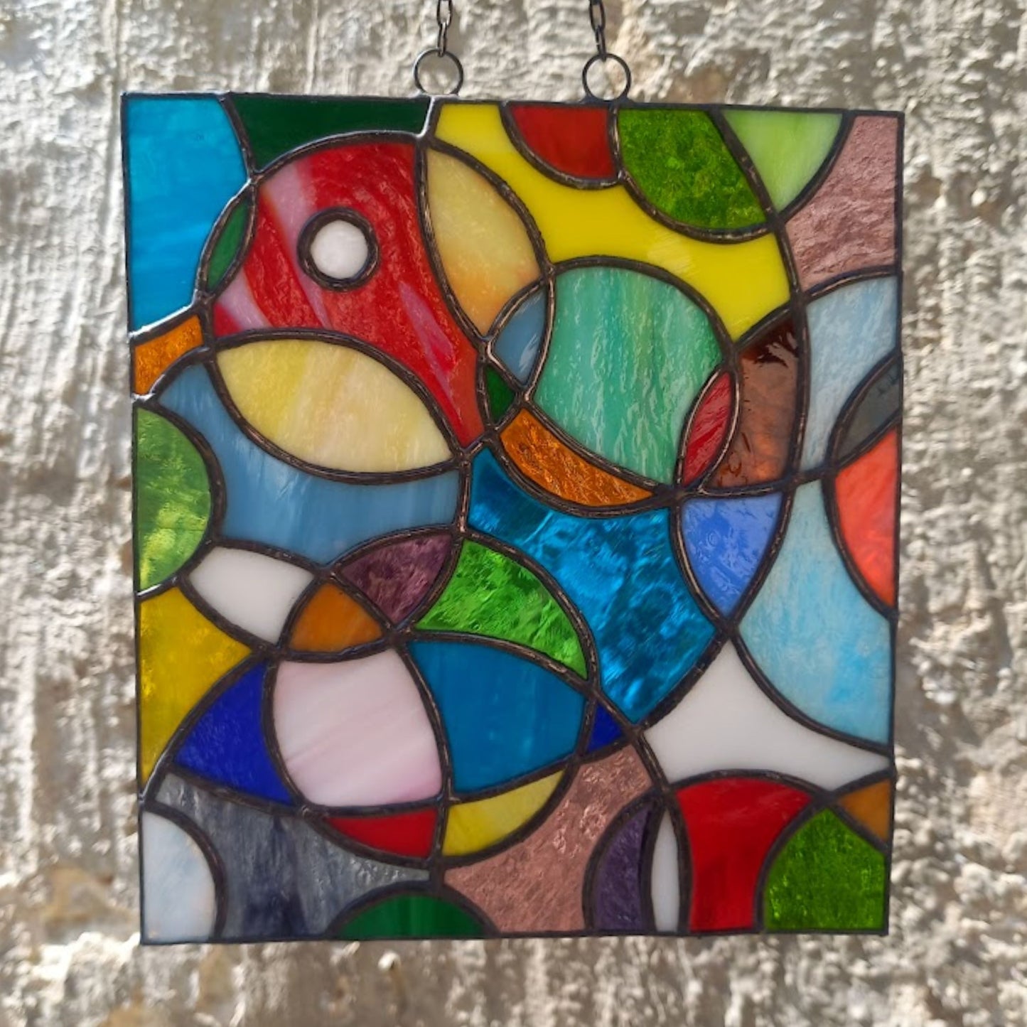 Mid Century Modern Colorful Abstract Cosmic Stained Glass Panel
