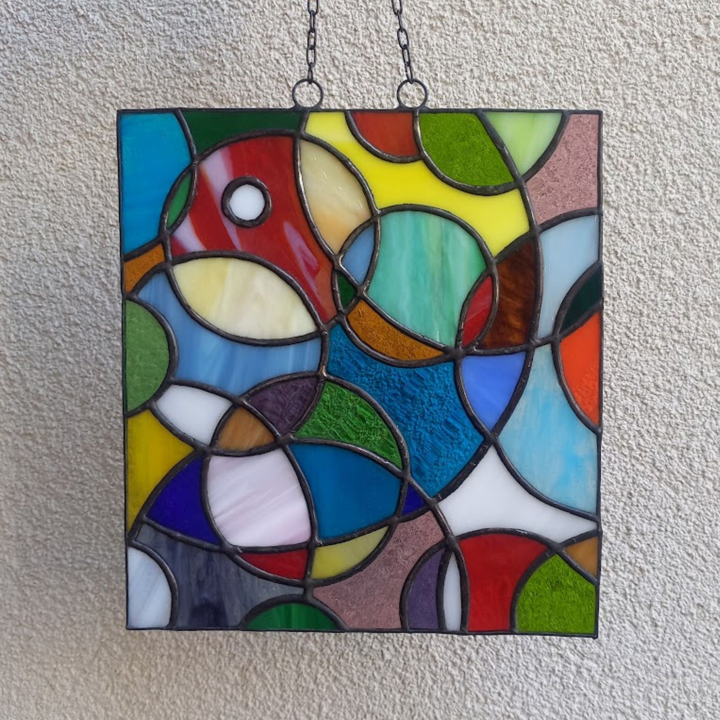 Mid Century Modern Colorful Abstract Cosmic Stained Glass Panel