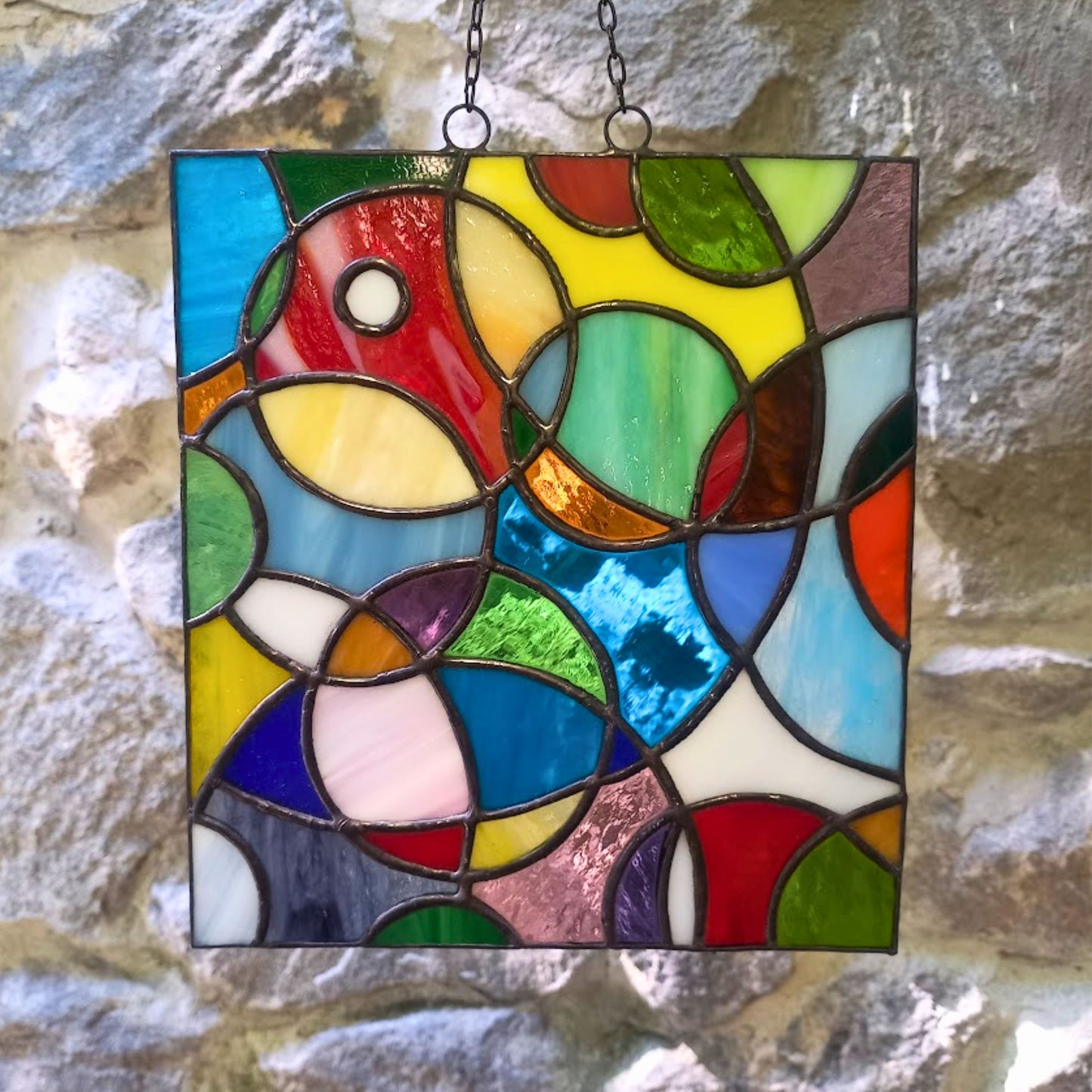 Mid Century Modern Colorful Abstract Cosmic Stained Glass Panel