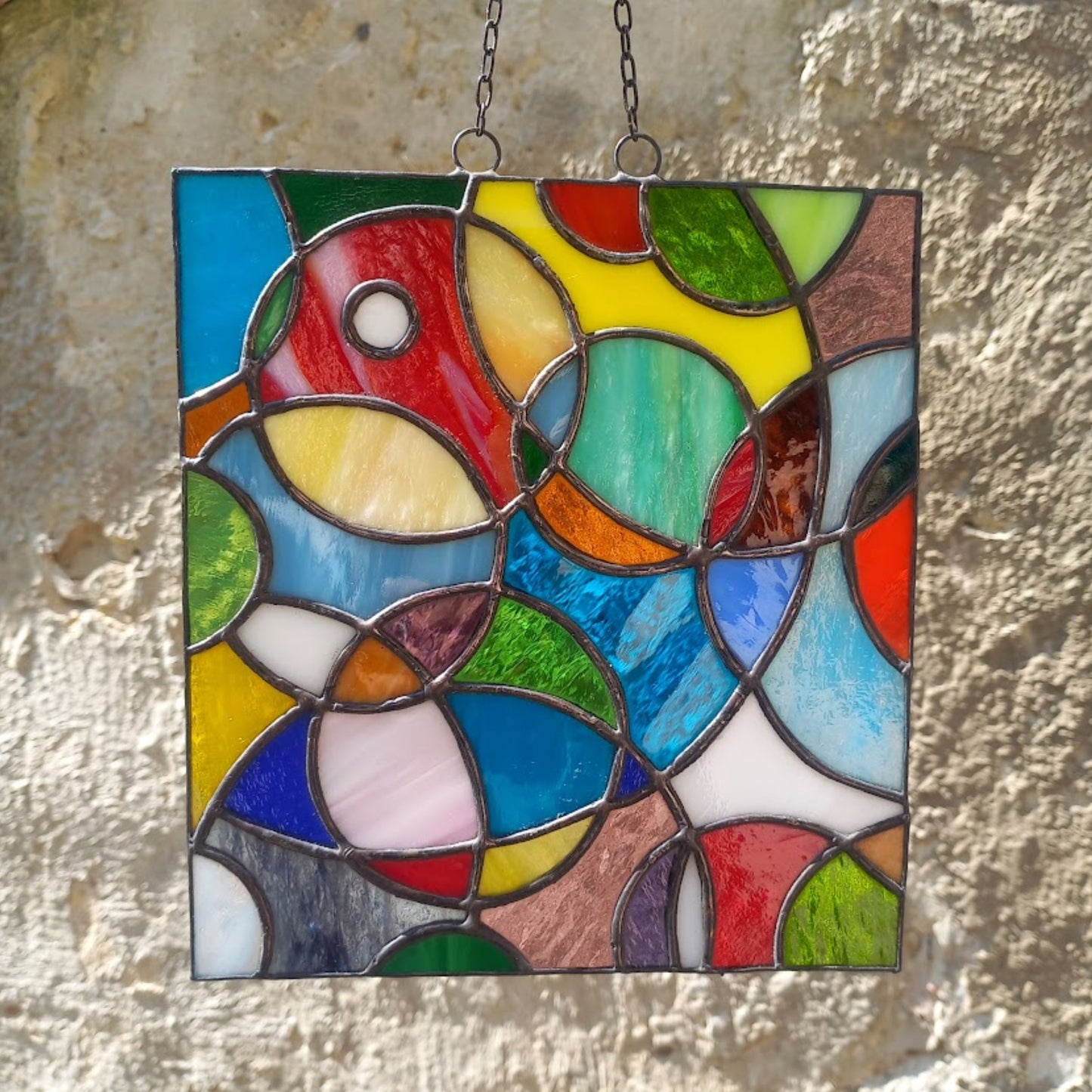 Mid Century Modern Colorful Abstract Cosmic Stained Glass Panel