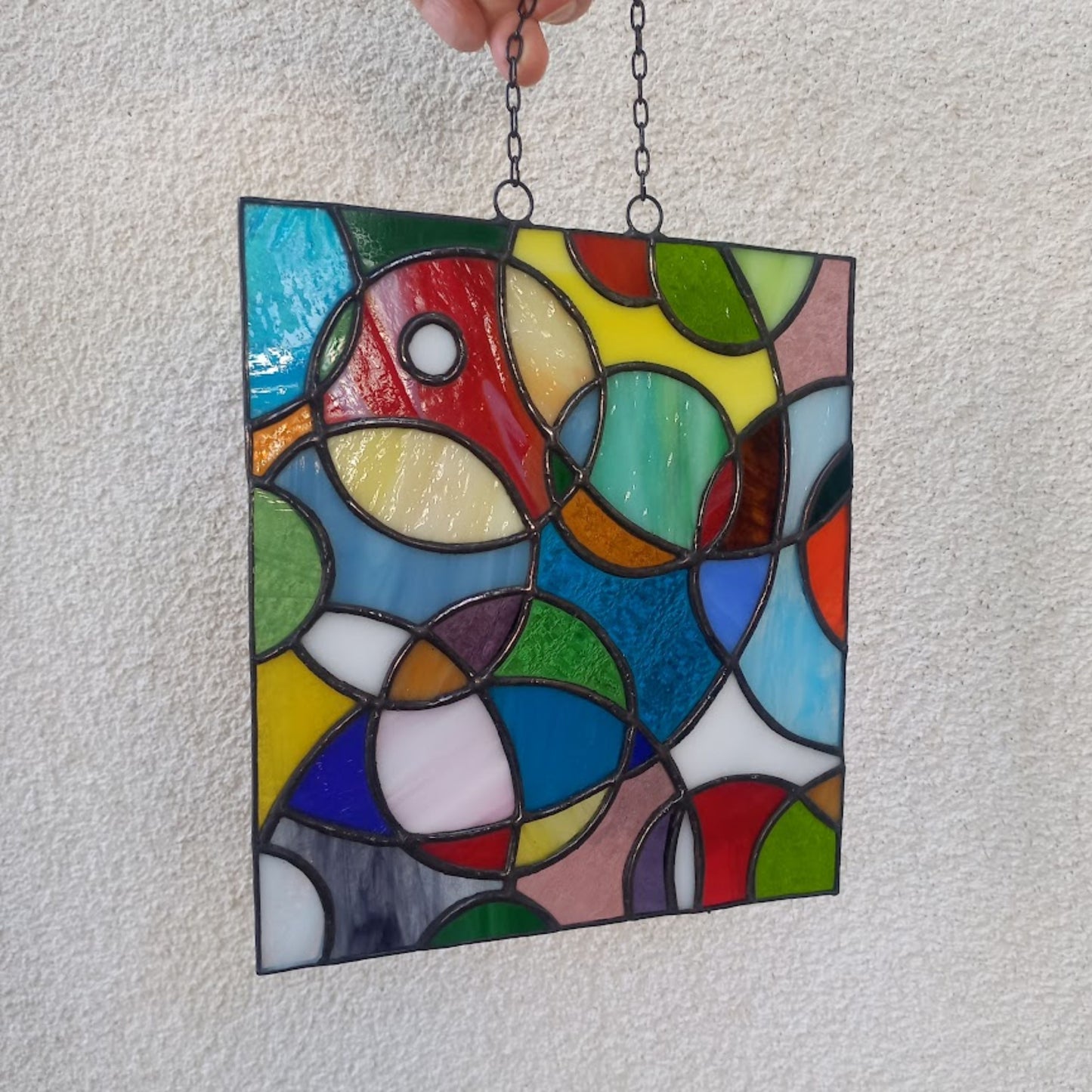 Mid Century Modern Colorful Abstract Cosmic Stained Glass Panel