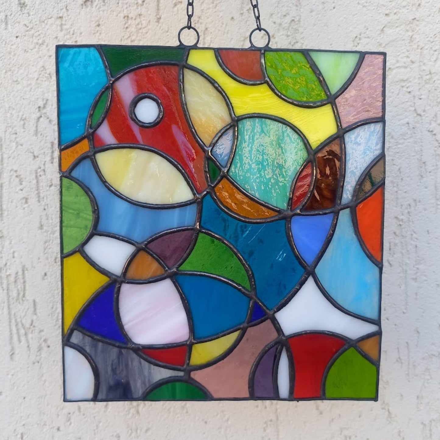 Mid Century Modern Colorful Abstract Cosmic Stained Glass Panel