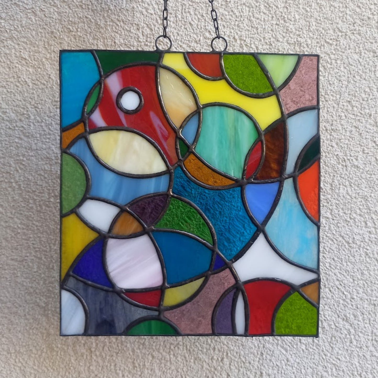 Mid Century Modern Colorful Abstract Cosmic Stained Glass Panel