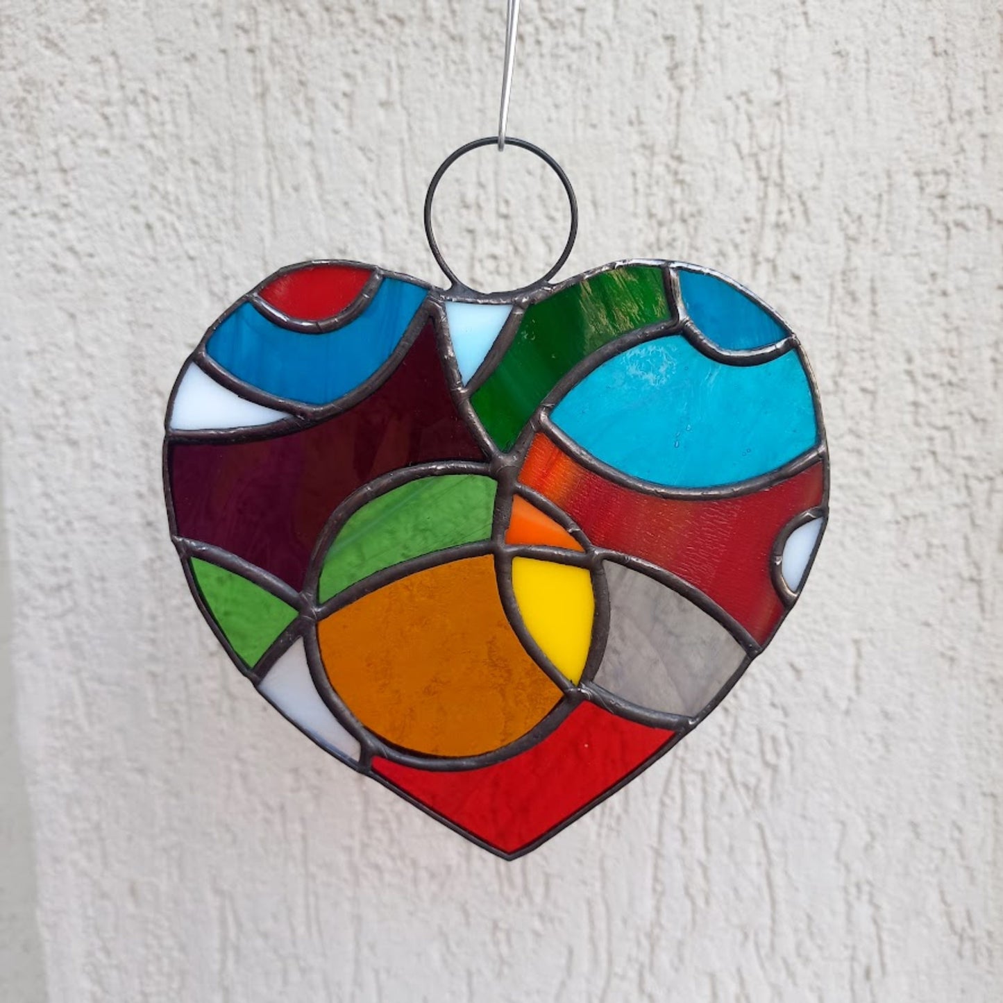 Colorful Cosmic Heart Stained Glass Suncatcher