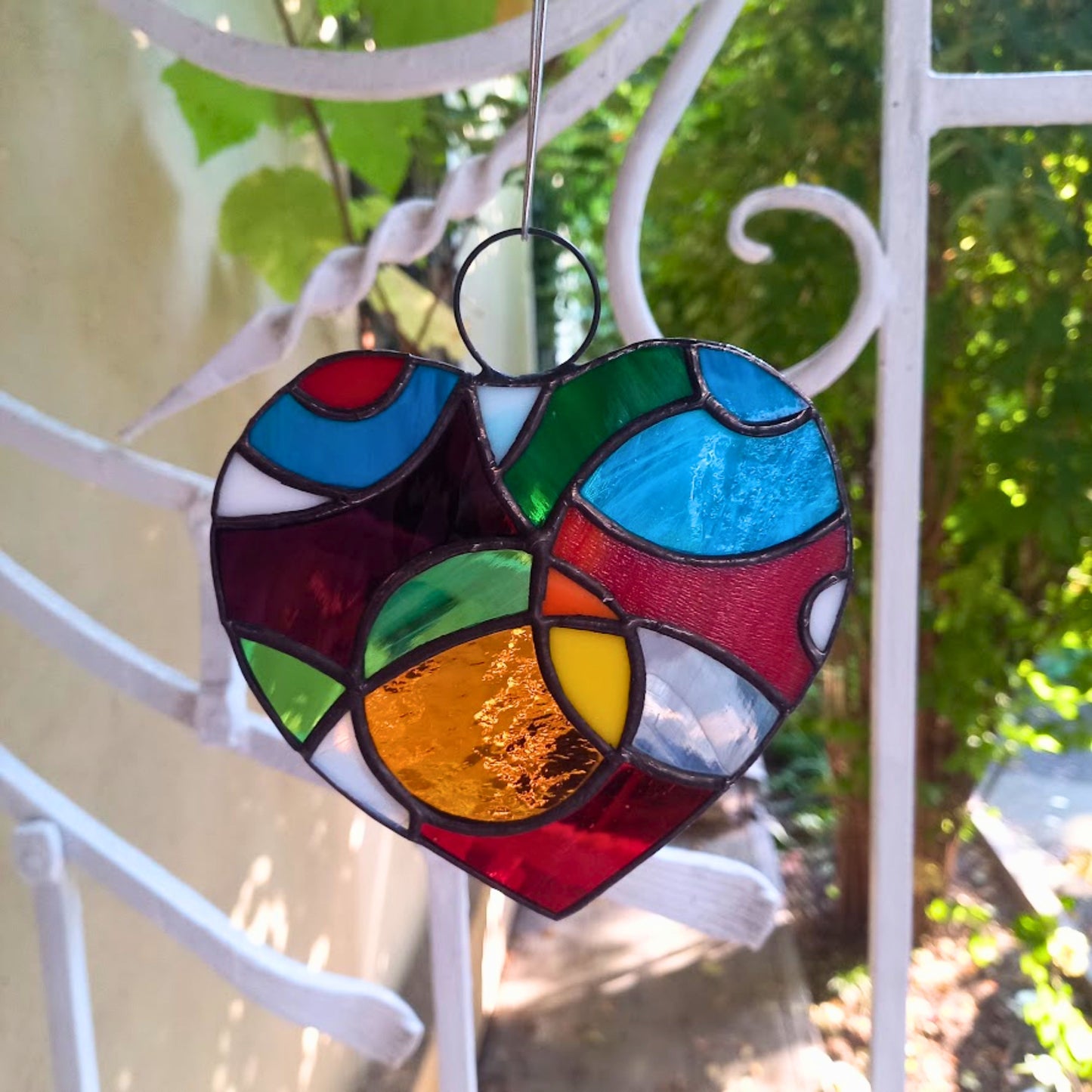 Colorful Cosmic Heart Stained Glass Suncatcher