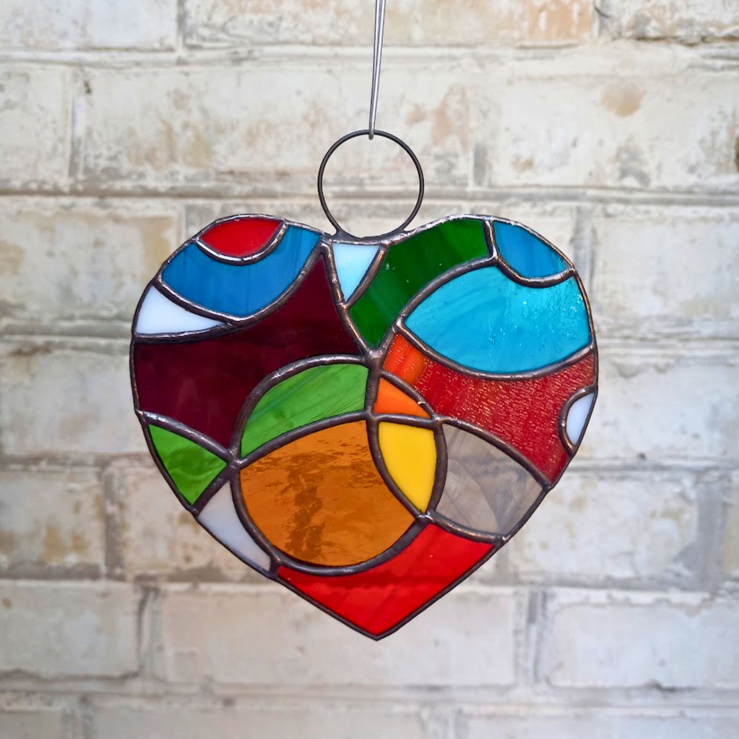 Colorful Cosmic Heart Stained Glass Suncatcher