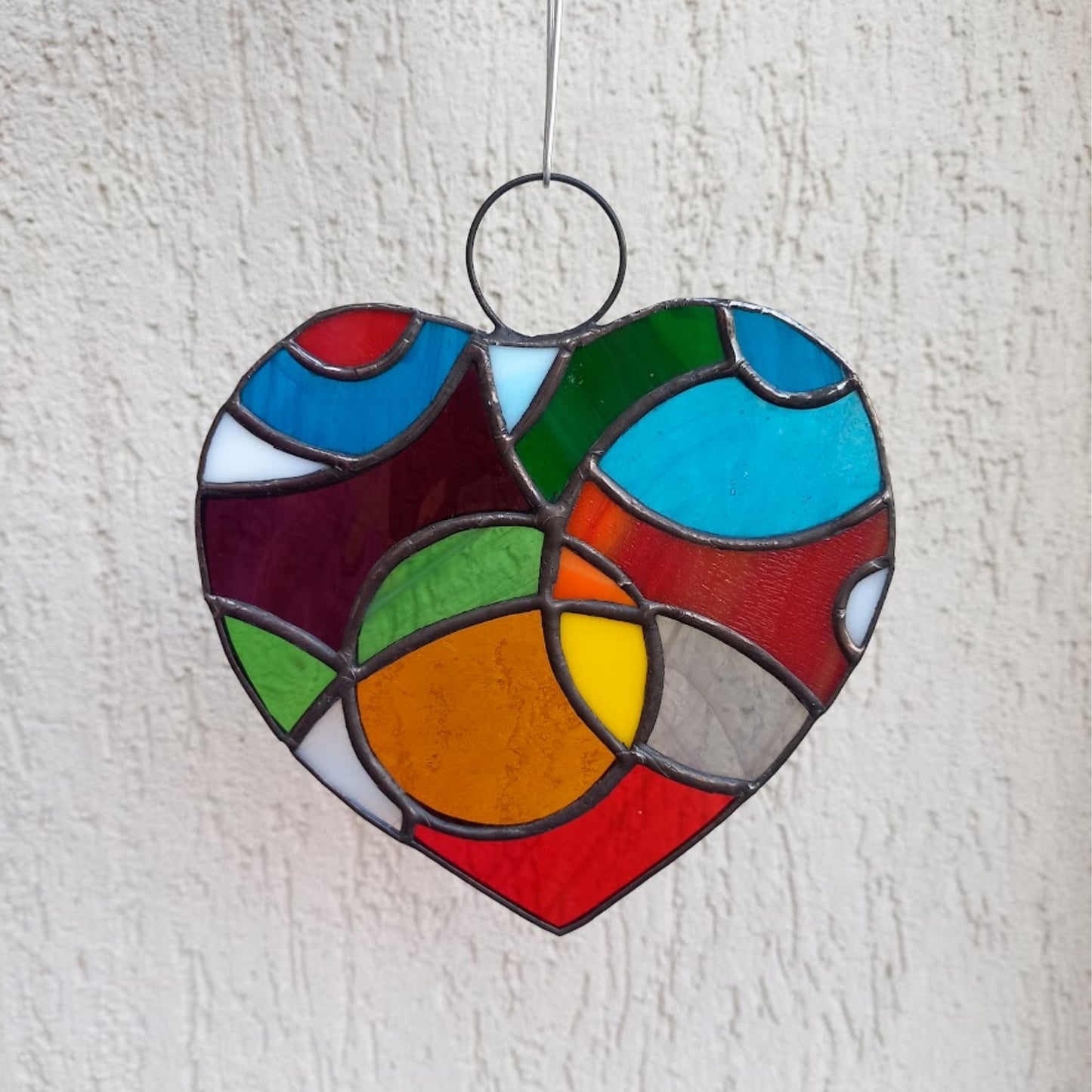 Colorful Cosmic Heart Stained Glass Suncatcher