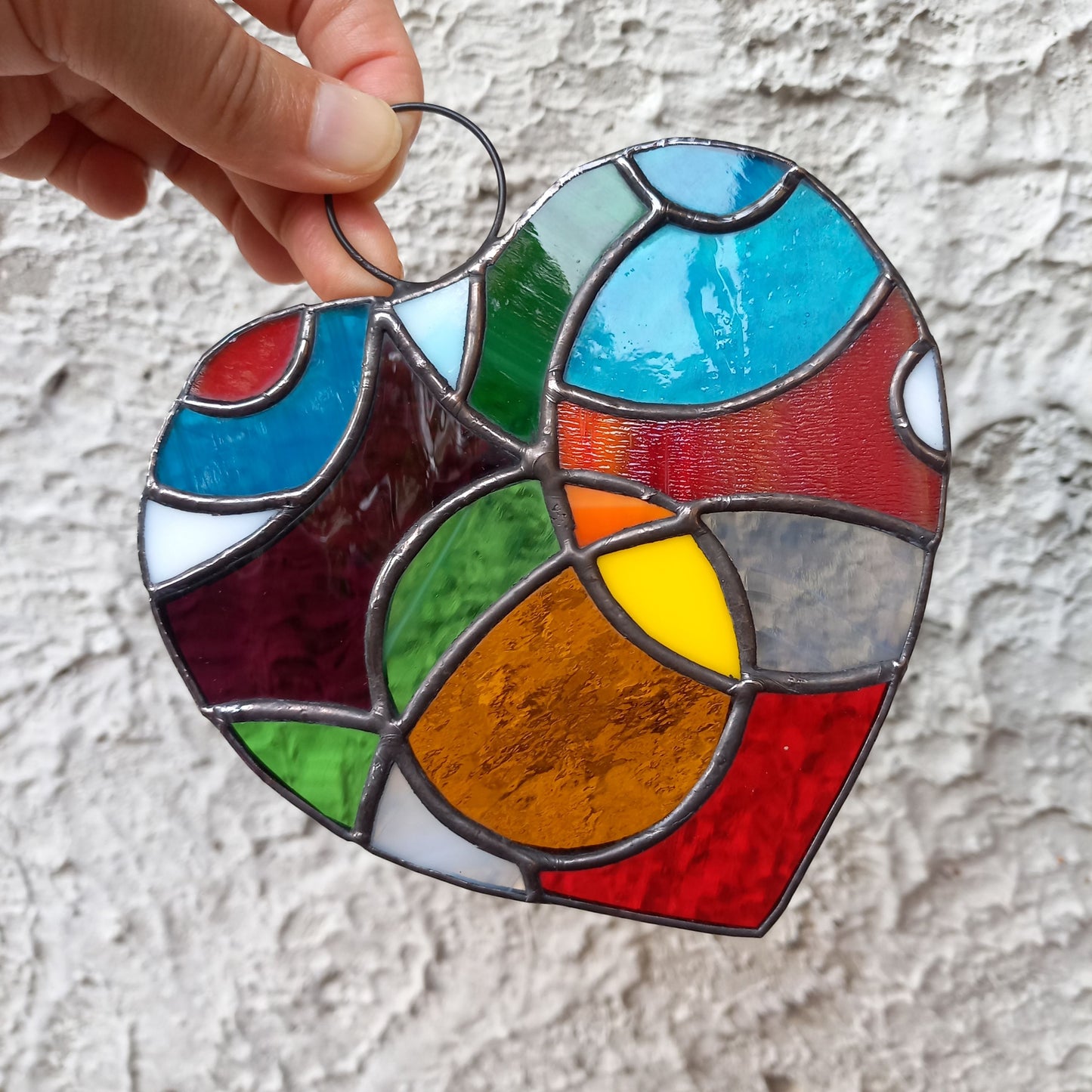 Colorful Cosmic Heart Stained Glass Suncatcher