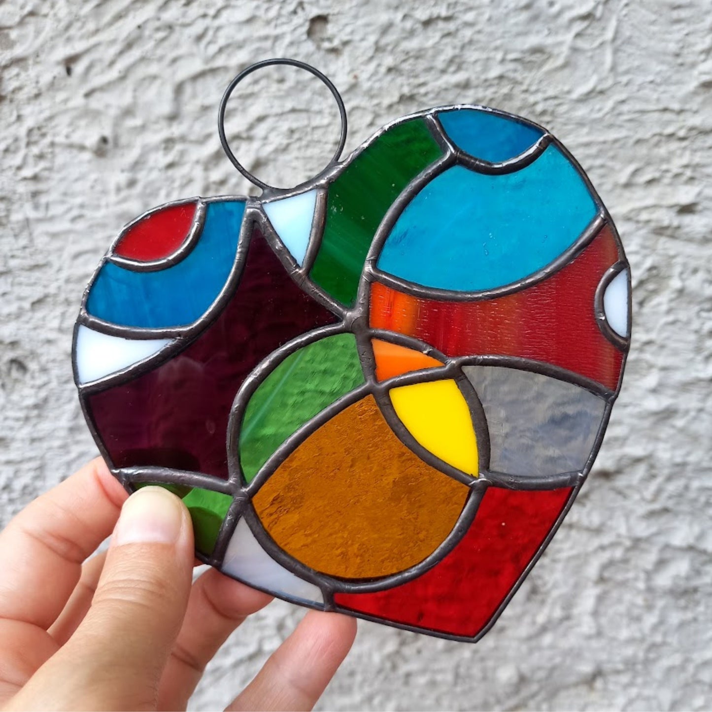 Colorful Cosmic Heart Stained Glass Suncatcher
