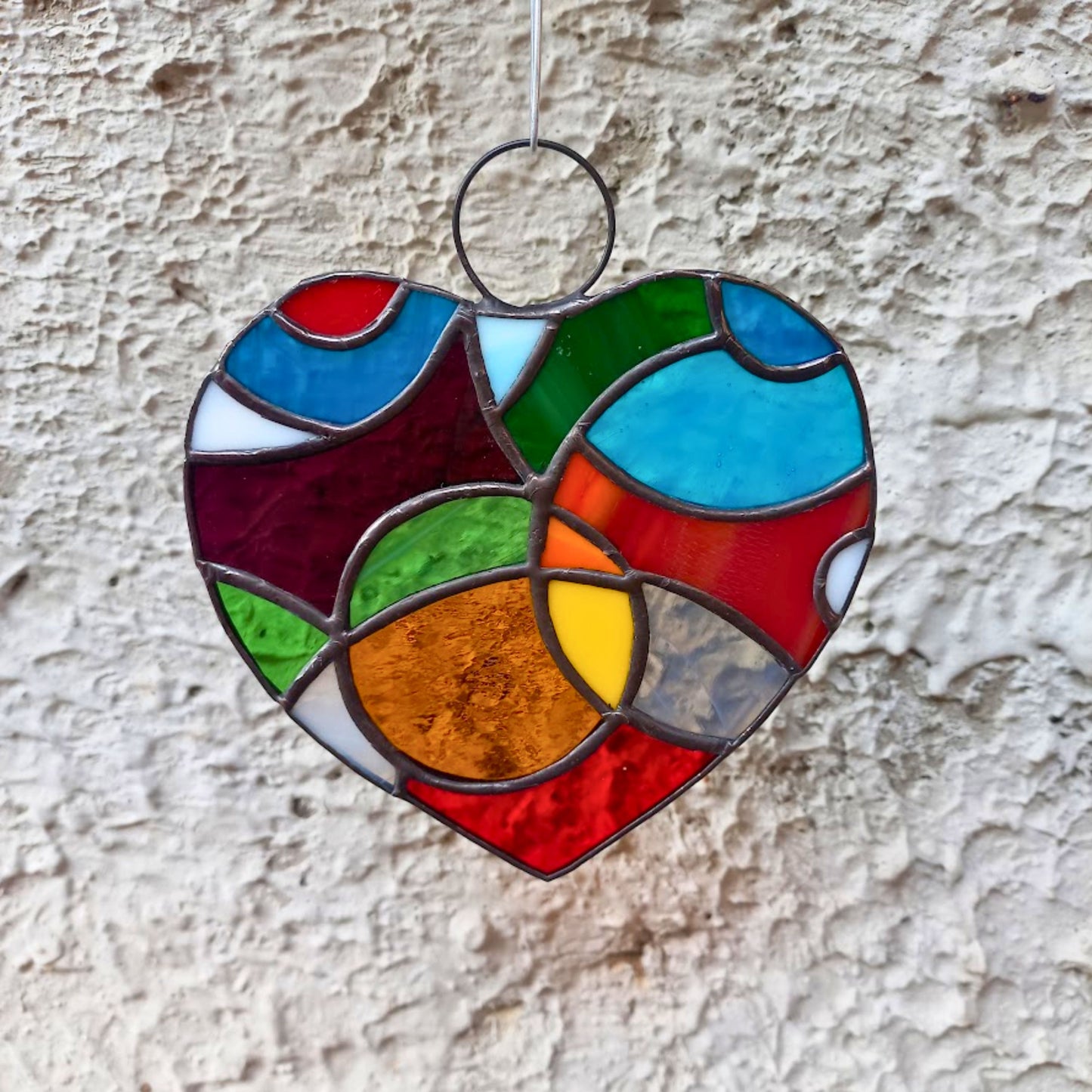 Colorful Cosmic Heart Stained Glass Suncatcher