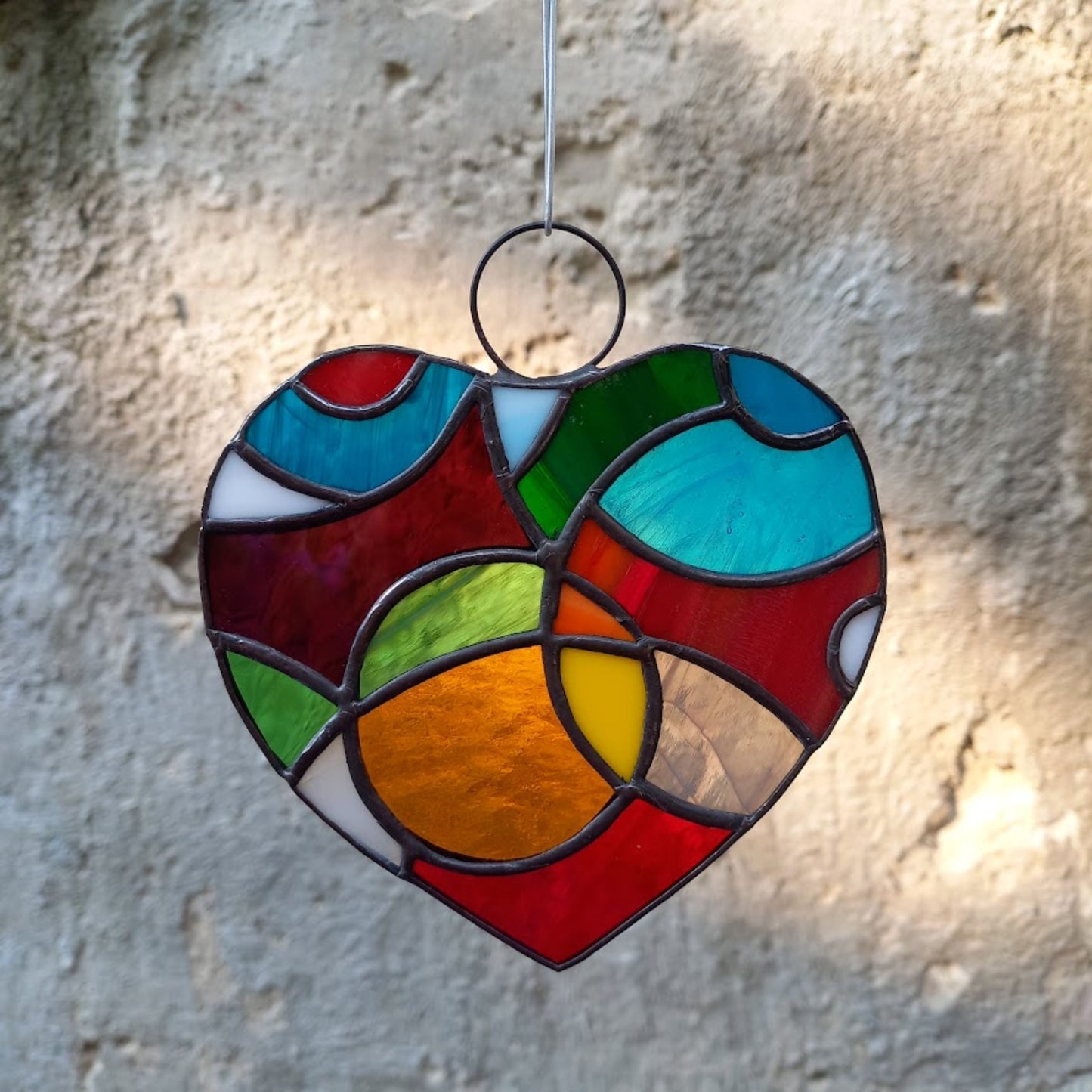 Colorful Cosmic Heart Stained Glass Suncatcher