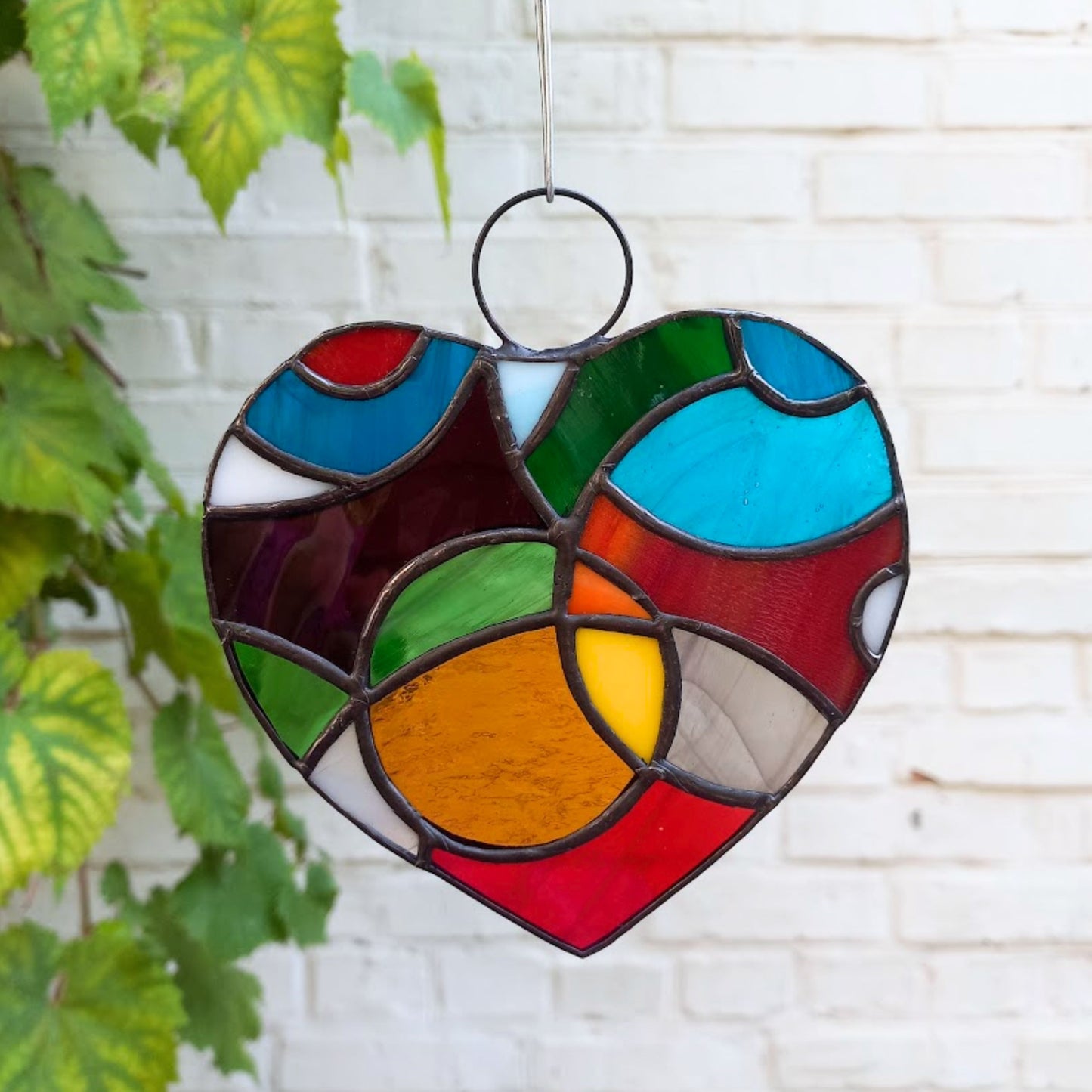 Colorful Cosmic Heart Stained Glass Suncatcher