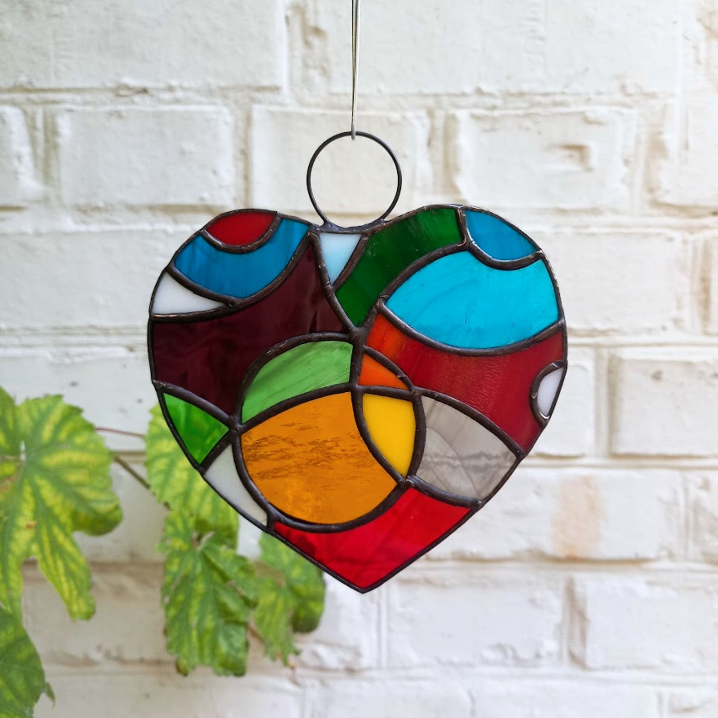 Colorful Cosmic Heart Stained Glass Suncatcher