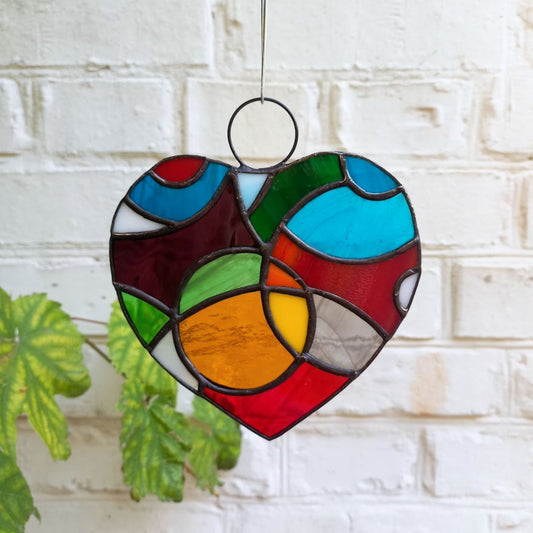 Colorful Cosmic Heart Stained Glass Suncatcher