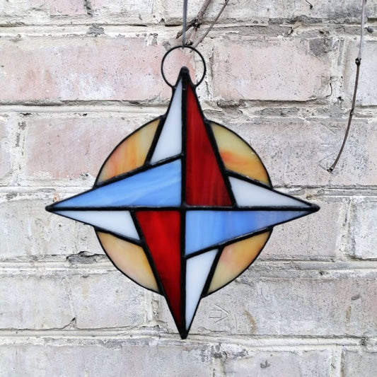 Whimsical Compass Rose Stained Glass Suncatcher