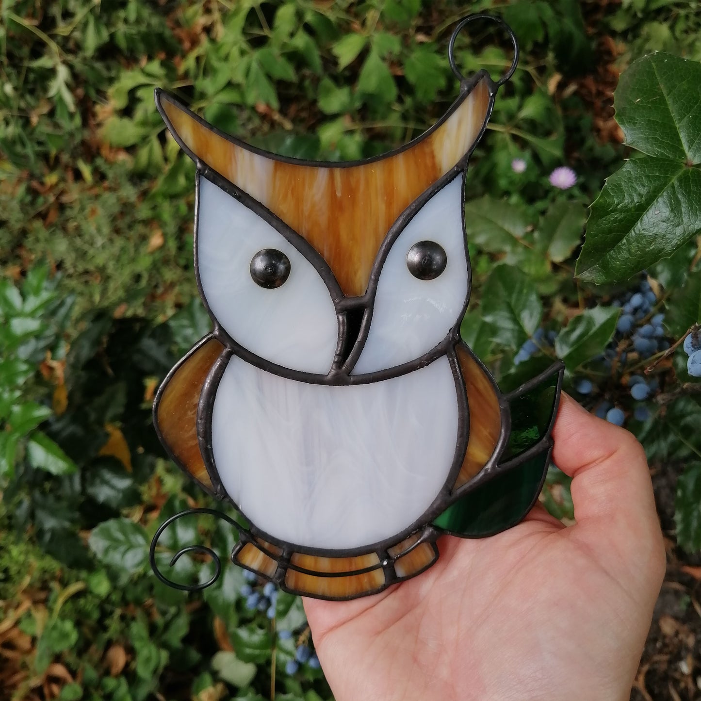 Cute Owl on Branch Stained Glass Suncatcher