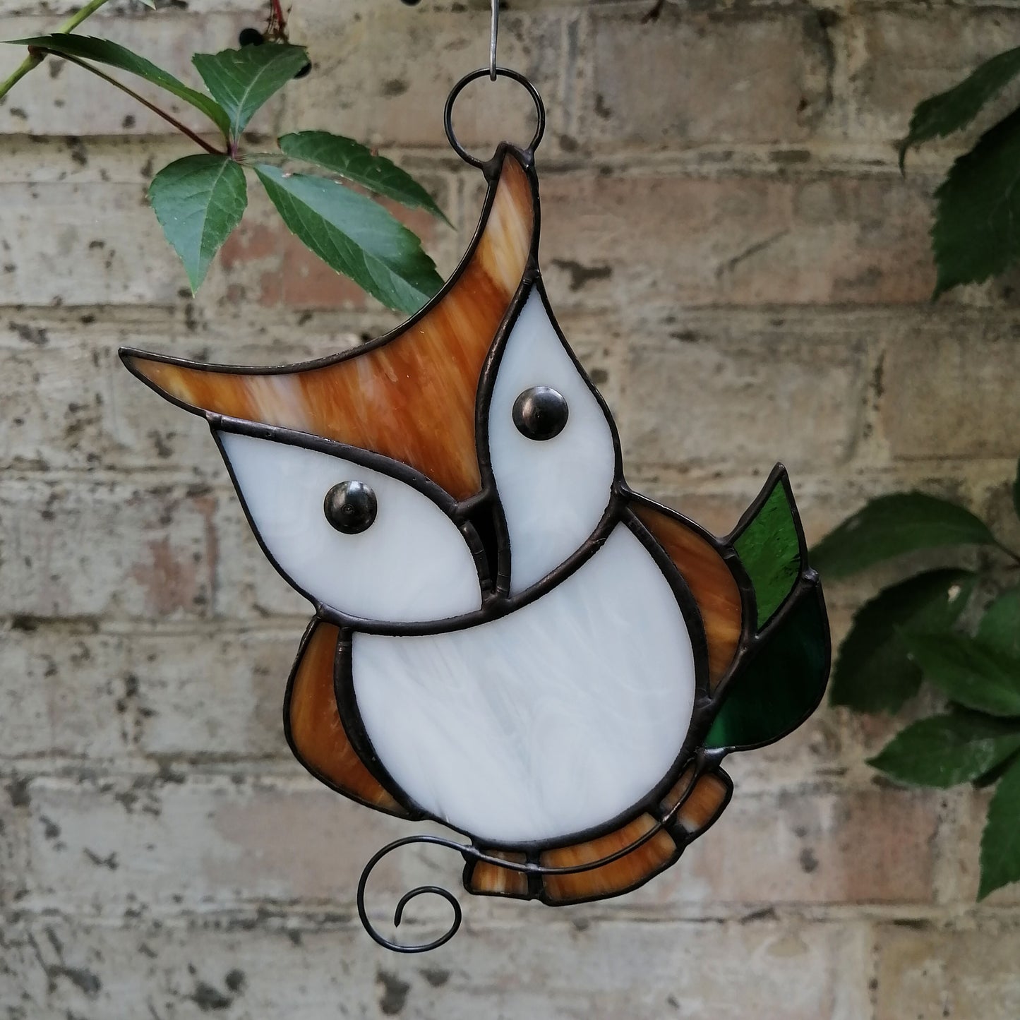 Cute Owl on Branch Stained Glass Suncatcher