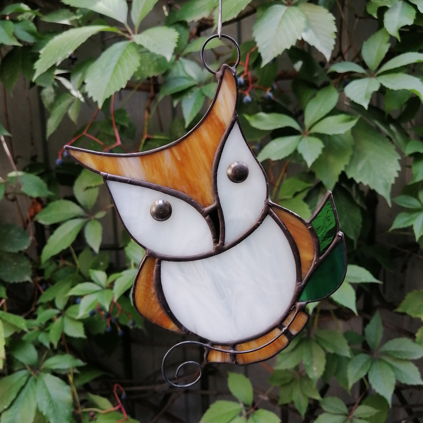 Cute Owl on Branch Stained Glass Suncatcher