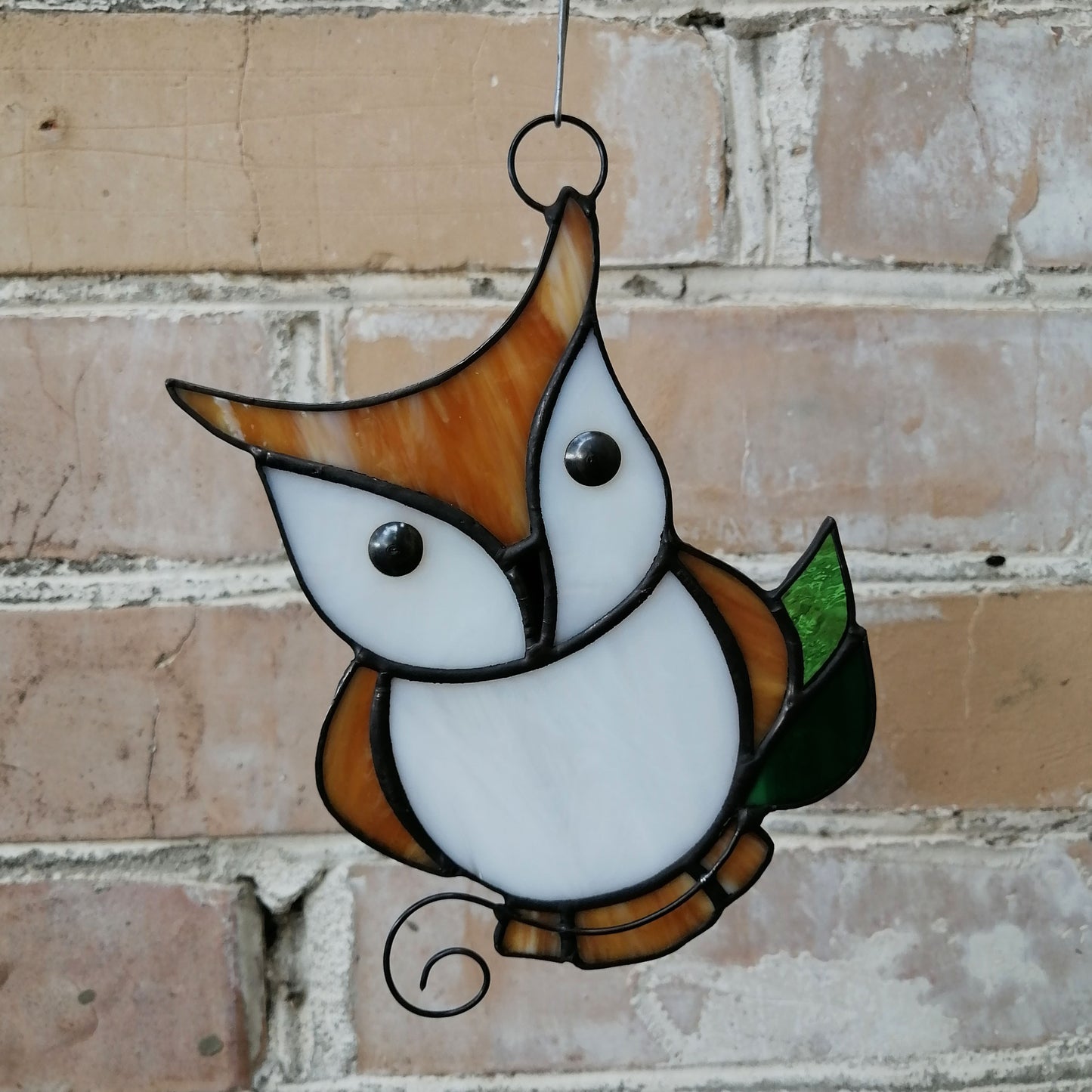 Cute Owl on Branch Stained Glass Suncatcher