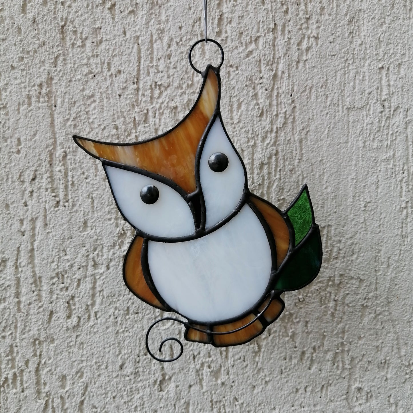 Cute Owl on Branch Stained Glass Suncatcher