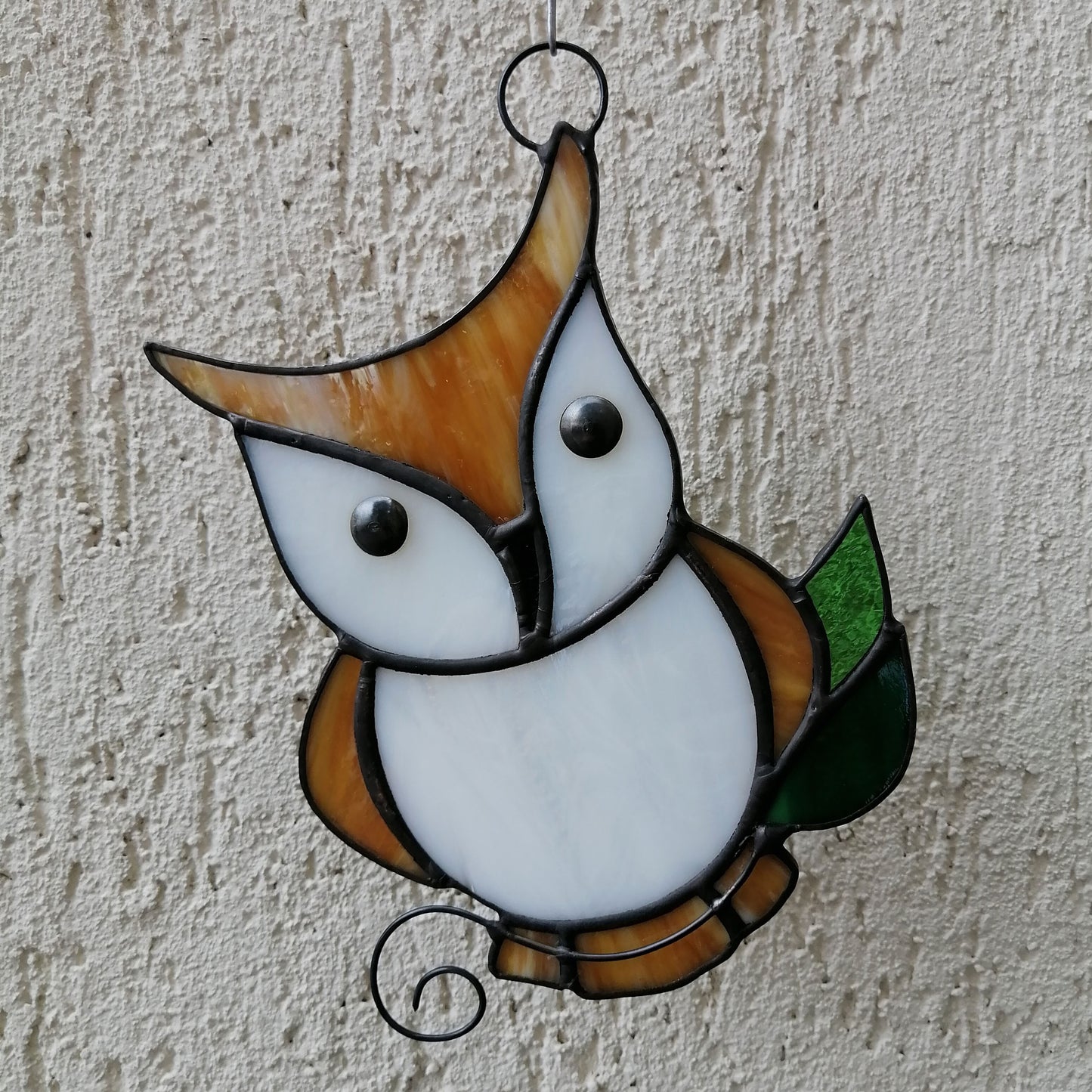 Cute Owl on Branch Stained Glass Suncatcher