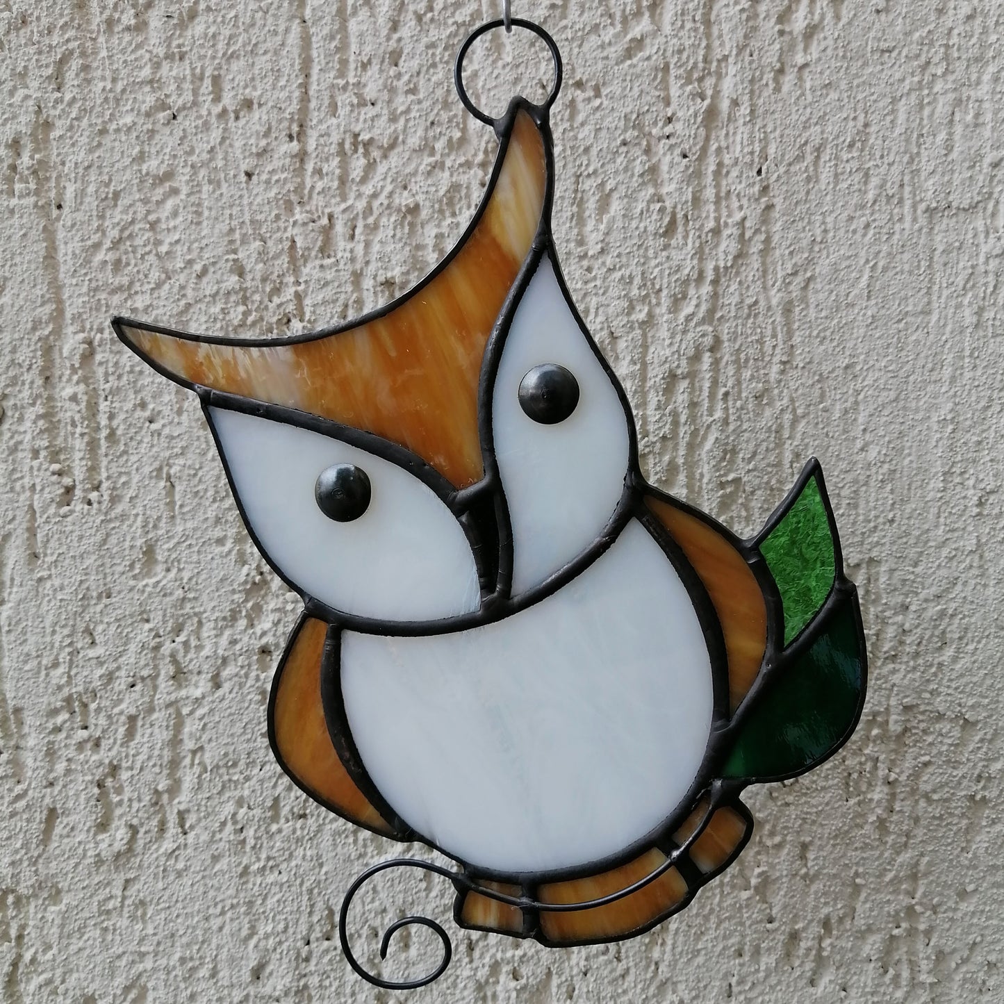 Cute Owl on Branch Stained Glass Suncatcher