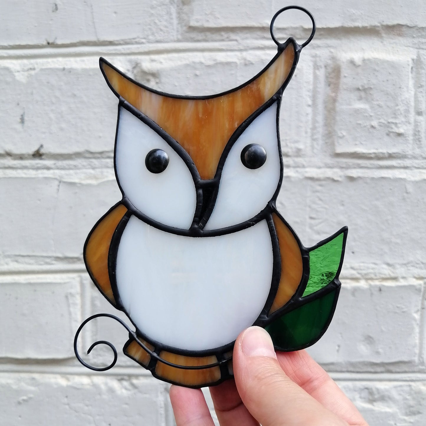 Cute Owl on Branch Stained Glass Suncatcher