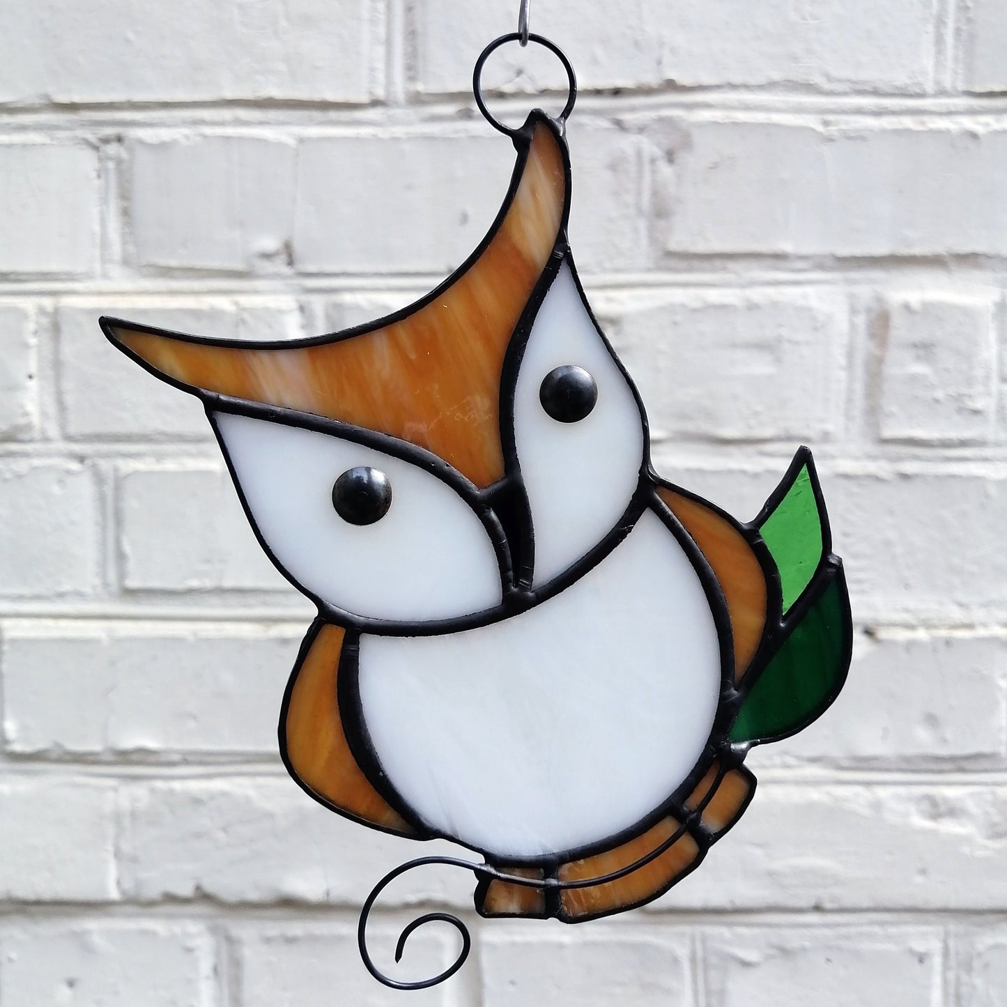 Cute Owl on Branch Stained Glass Suncatcher