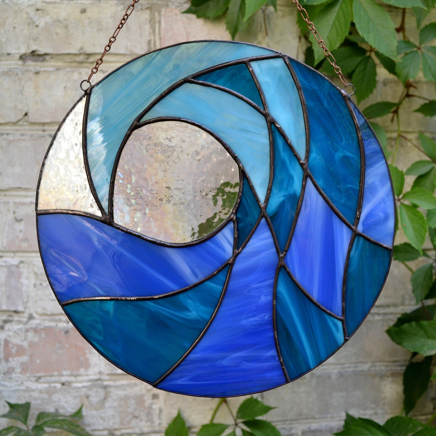 Breaking Ocean Wave Stained Glass Panel