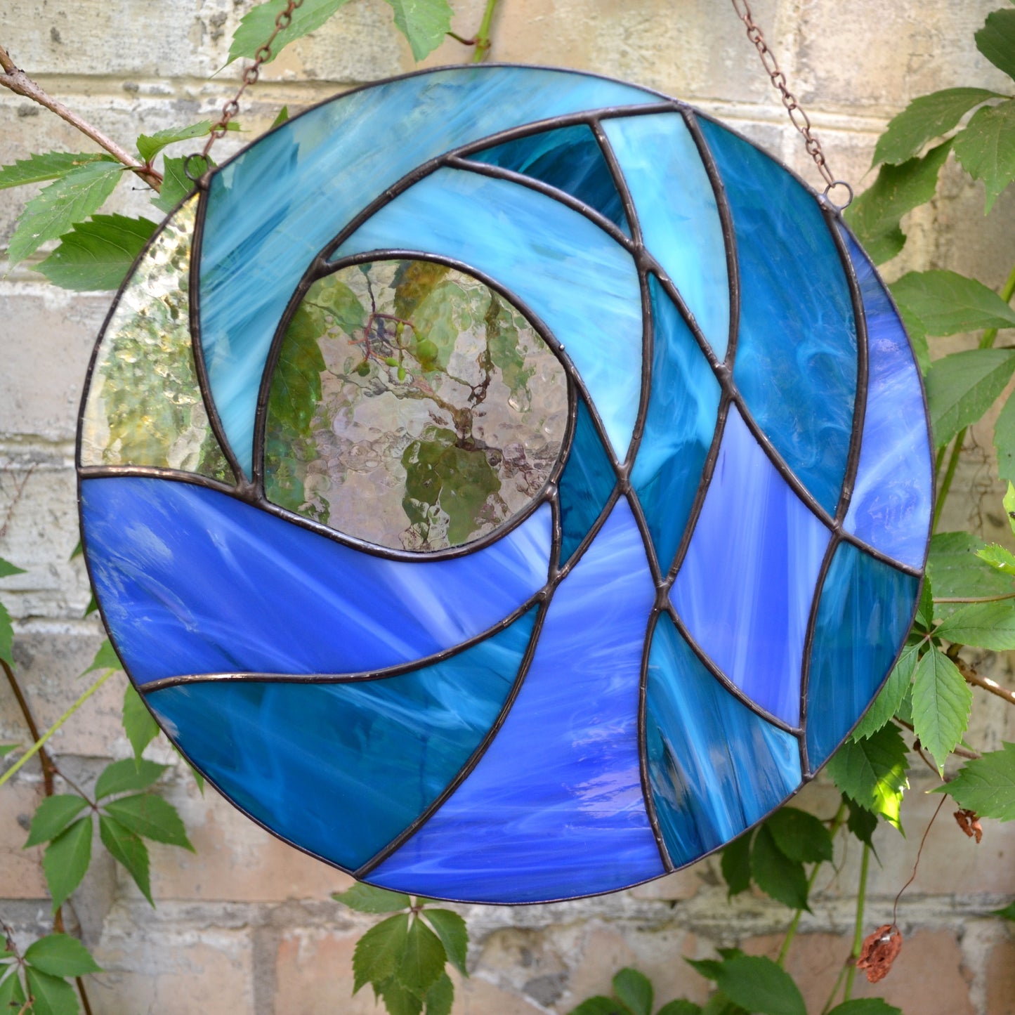 Breaking Ocean Wave Stained Glass Panel