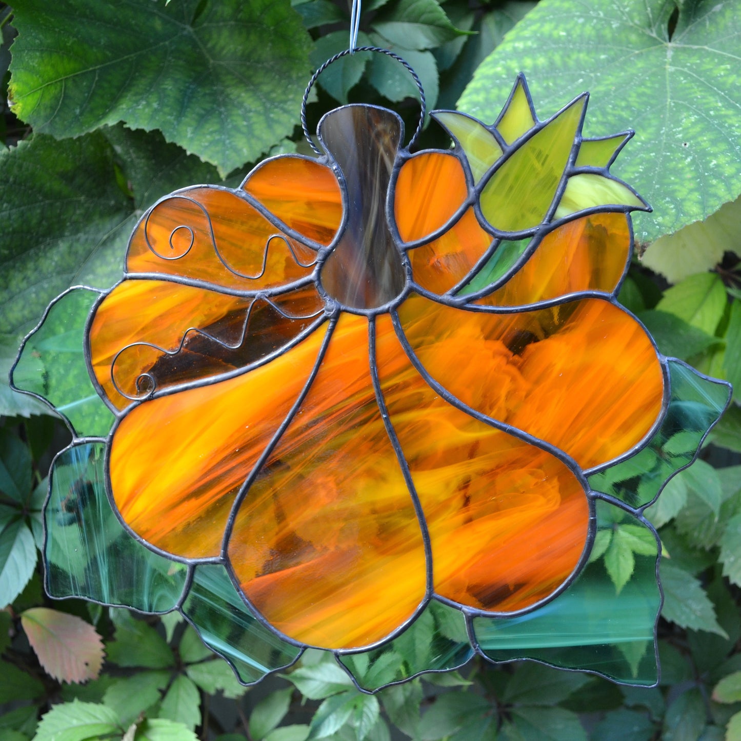 Large Stained Glass Pumpkin Suncatcher