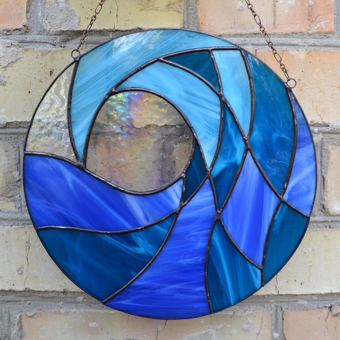 Breaking Ocean Wave Stained Glass Panel