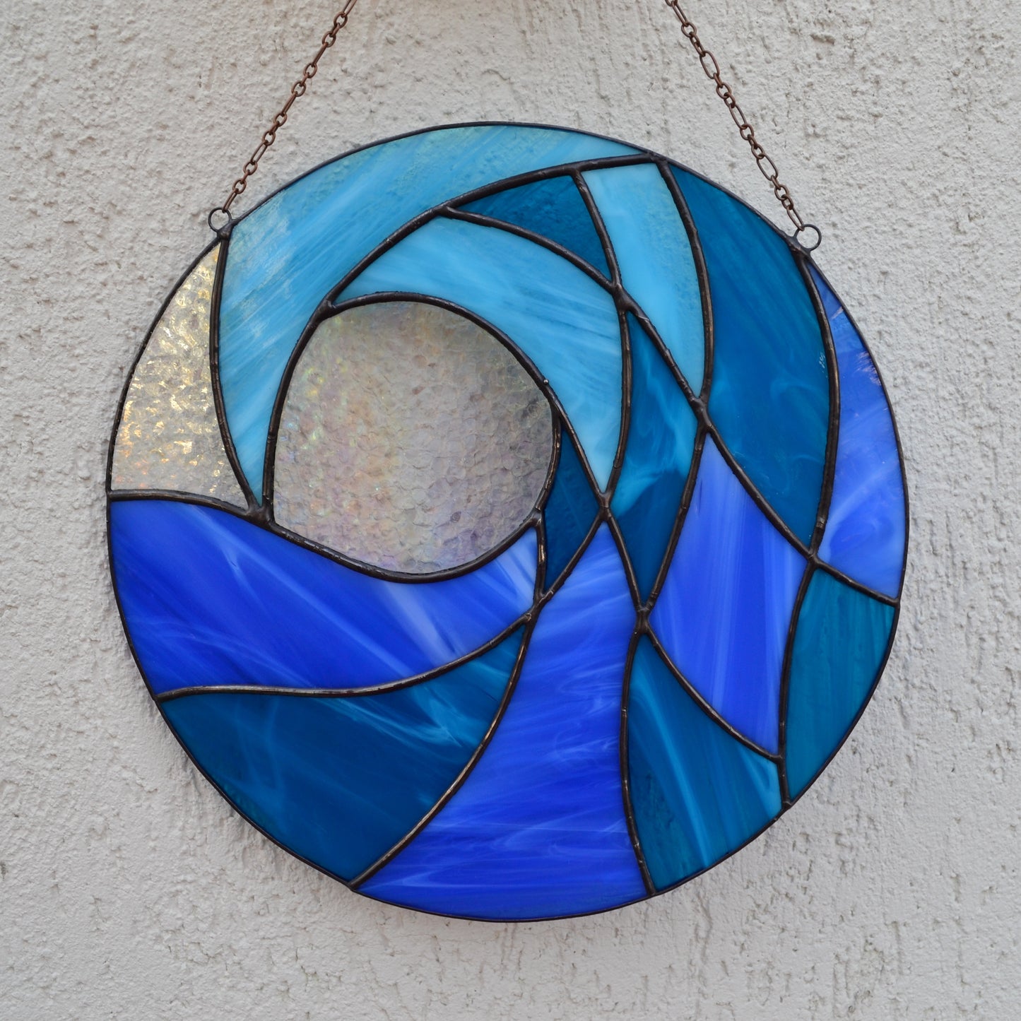 Breaking Ocean Wave Stained Glass Panel