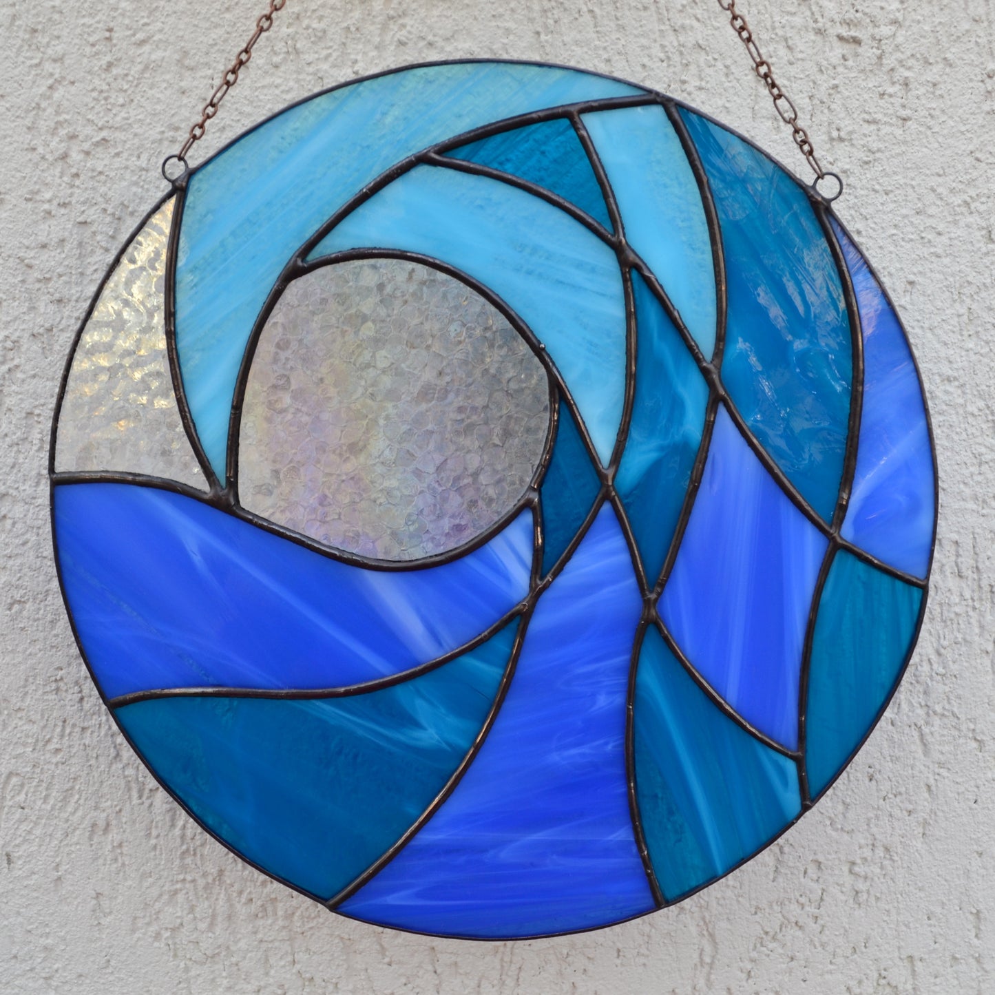 Breaking Ocean Wave Stained Glass Panel