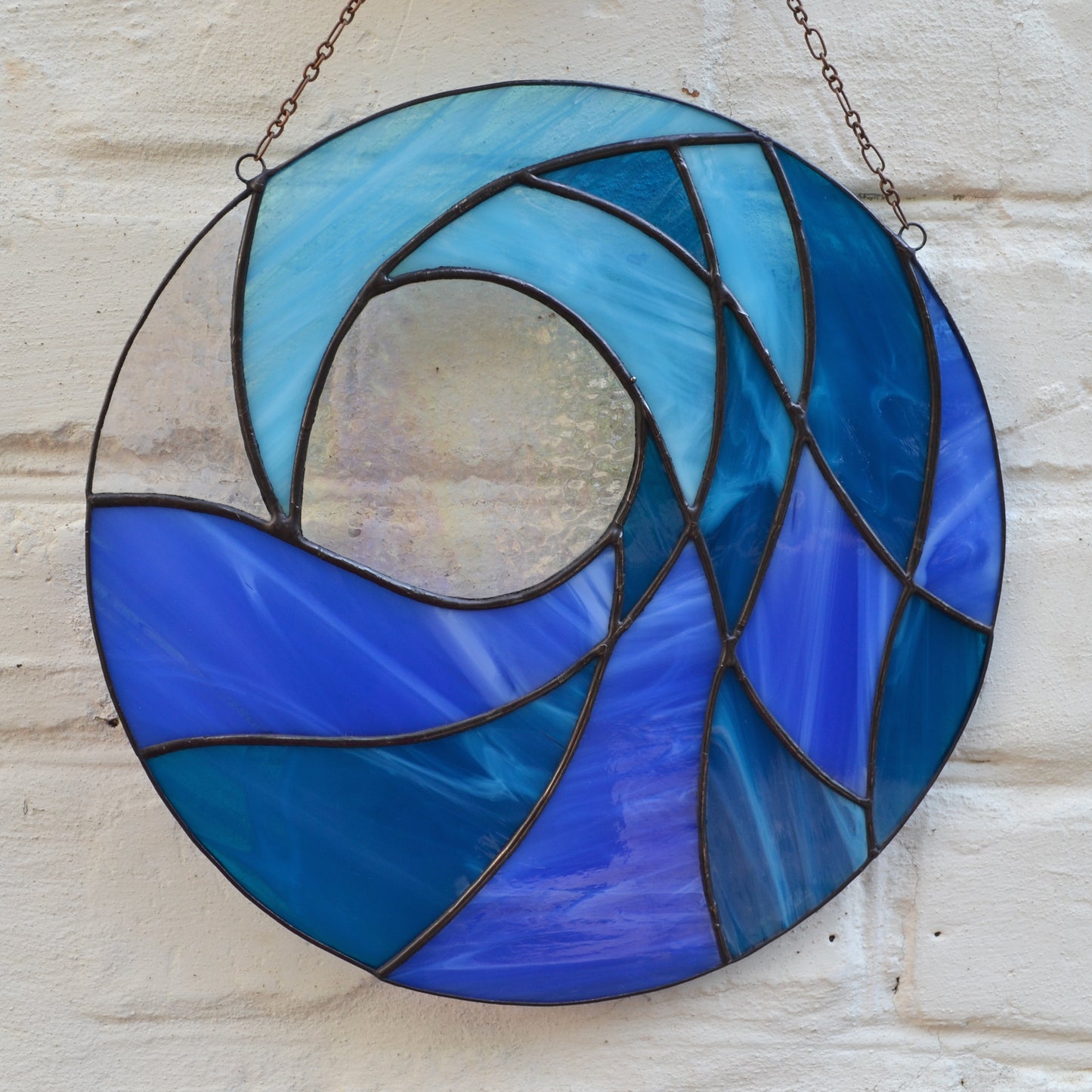 Breaking Ocean Wave Stained Glass Panel