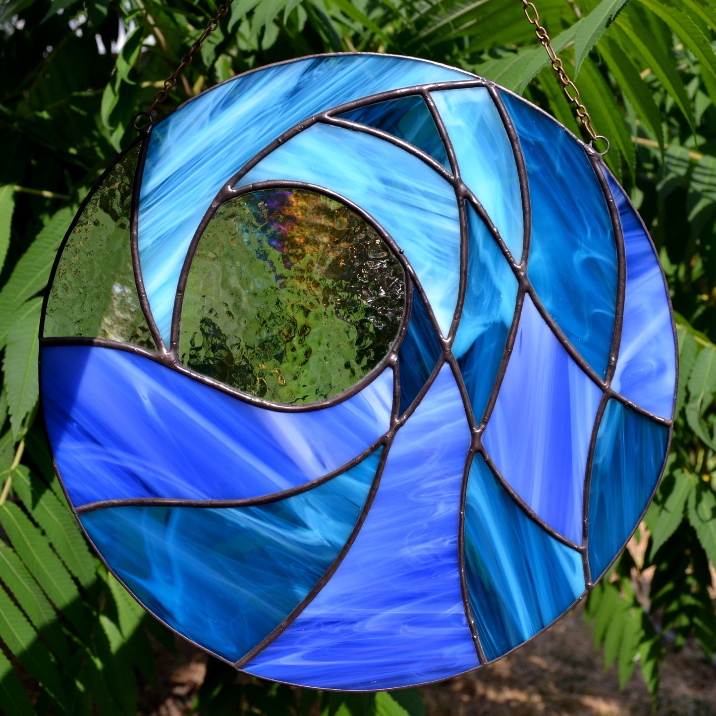 Breaking Ocean Wave Stained Glass Panel