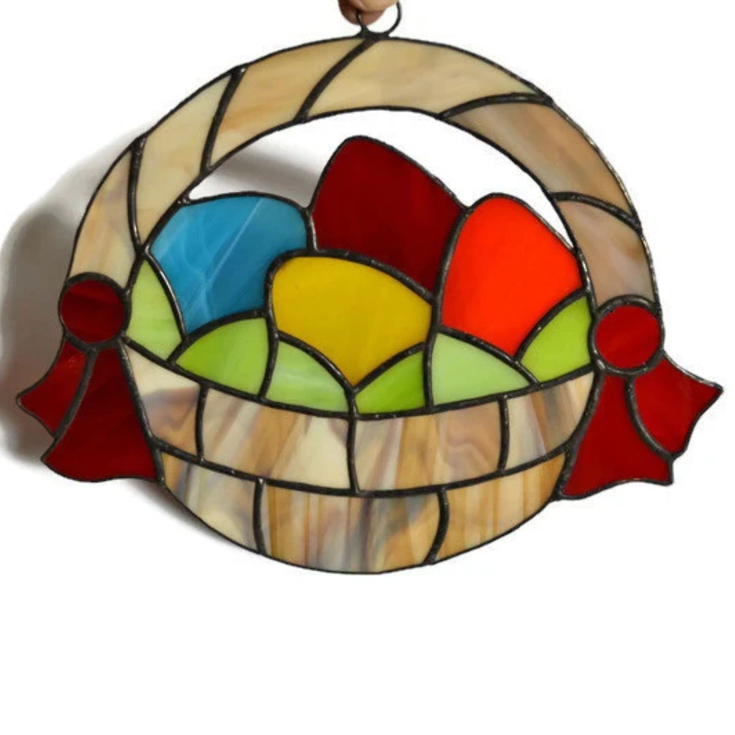 Easter Basket With Colored Eggs Stained Glass Suncatcher