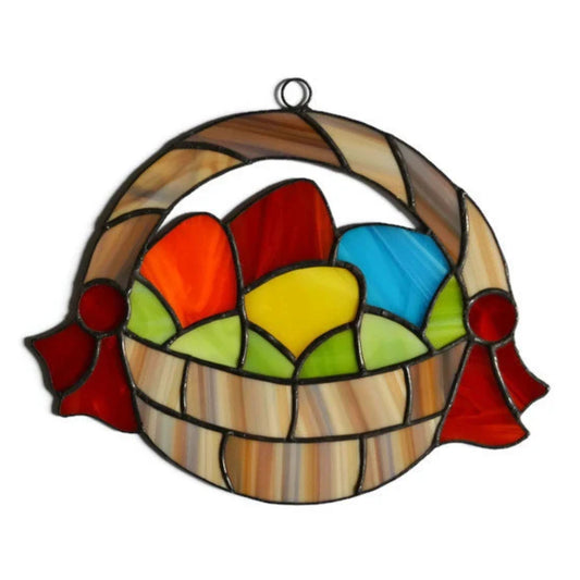 Easter Basket With Colored Eggs Stained Glass Suncatcher