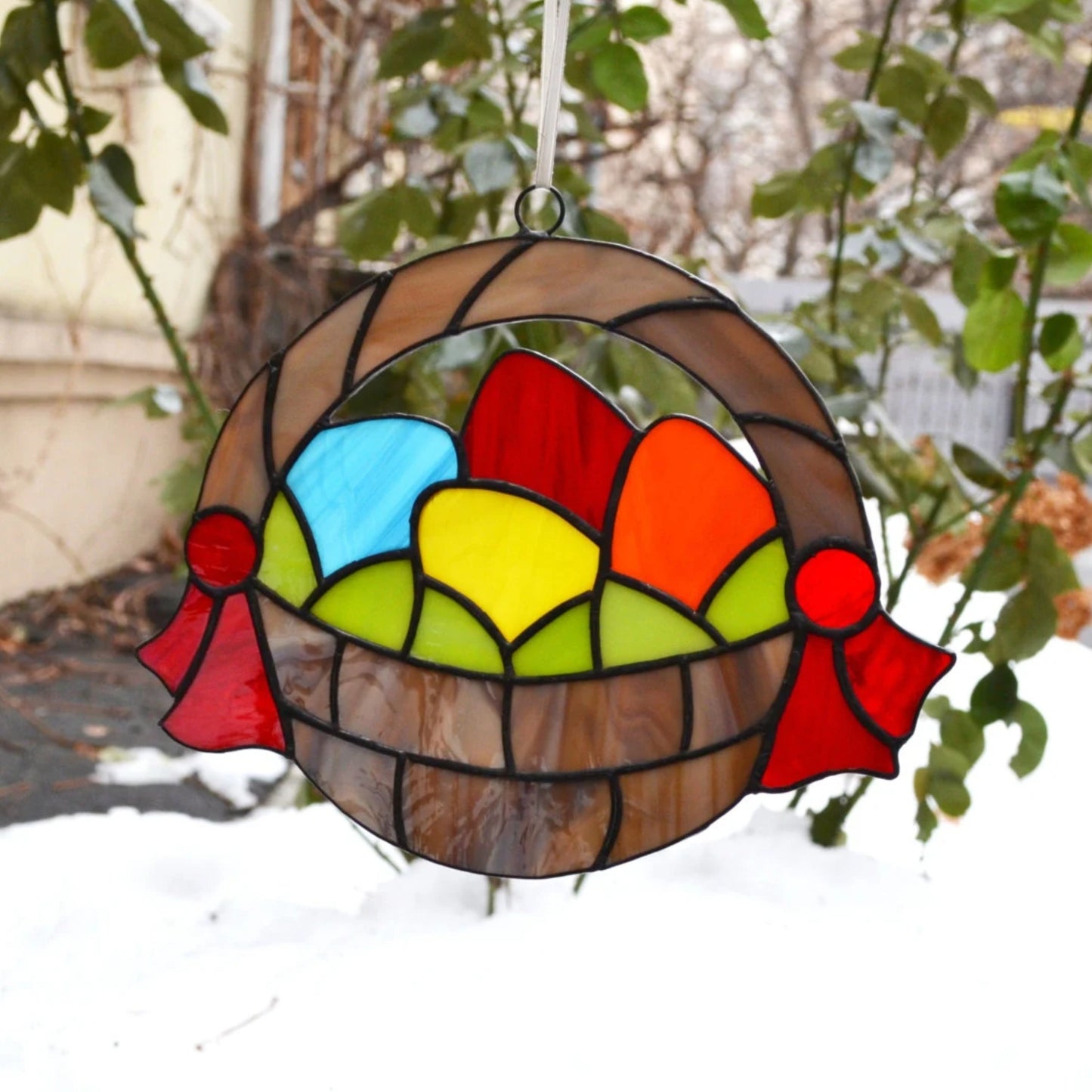 Easter Basket With Colored Eggs Stained Glass Suncatcher