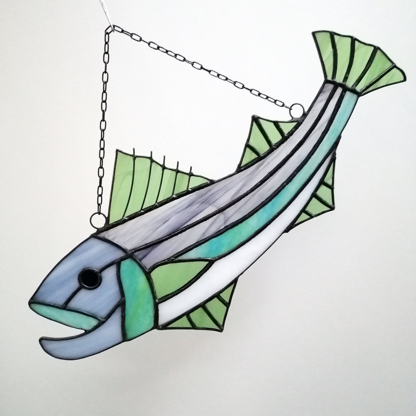 Large Striped Bass Stained Glass Fish Suncatcher