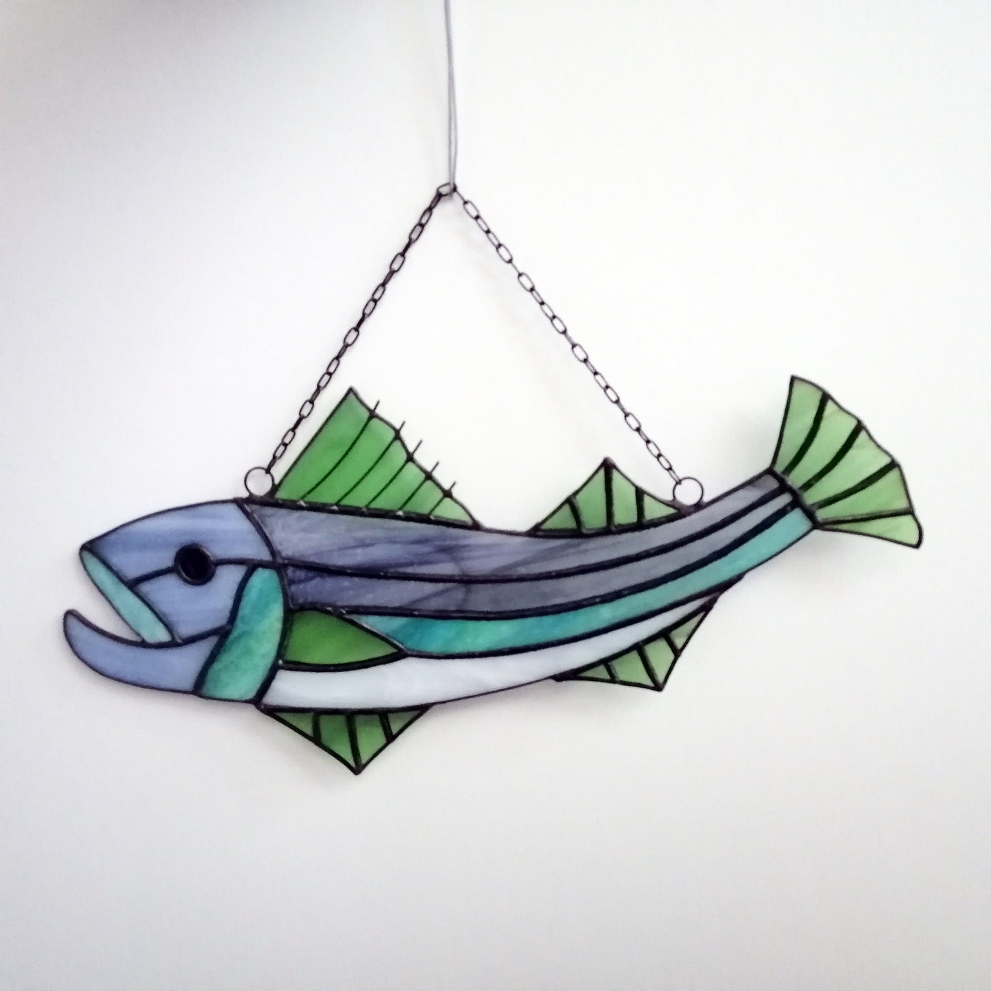 Large Striped Bass Stained Glass Fish Suncatcher