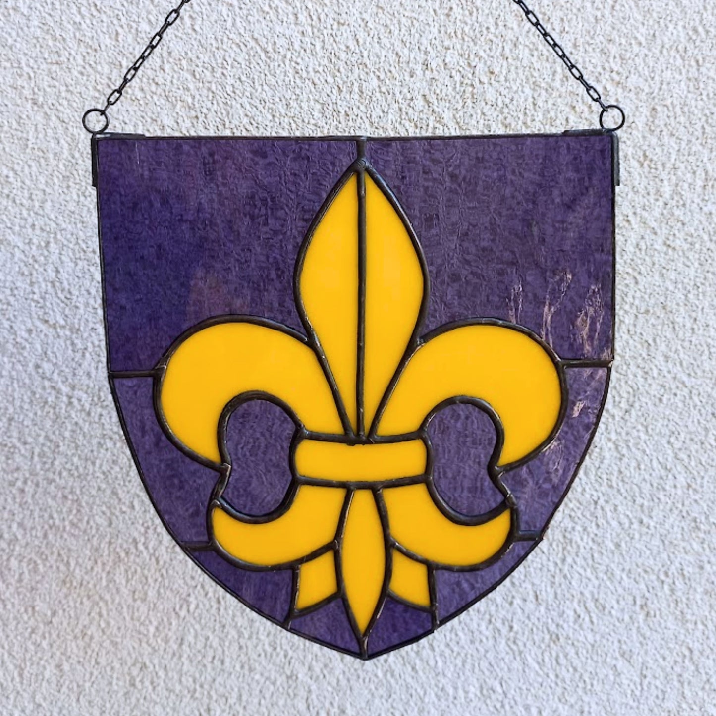 Yellow Fleur de Lis Stained Glass Panel
