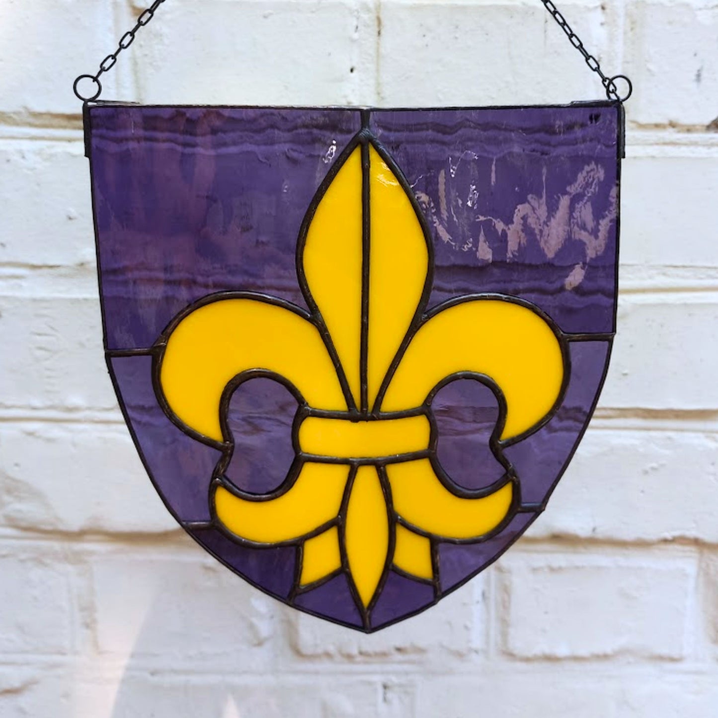Yellow Fleur de Lis Stained Glass Panel