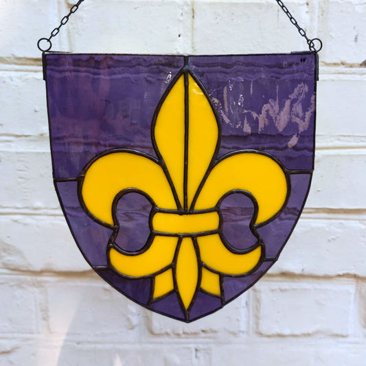 Yellow Fleur de Lis Stained Glass Panel