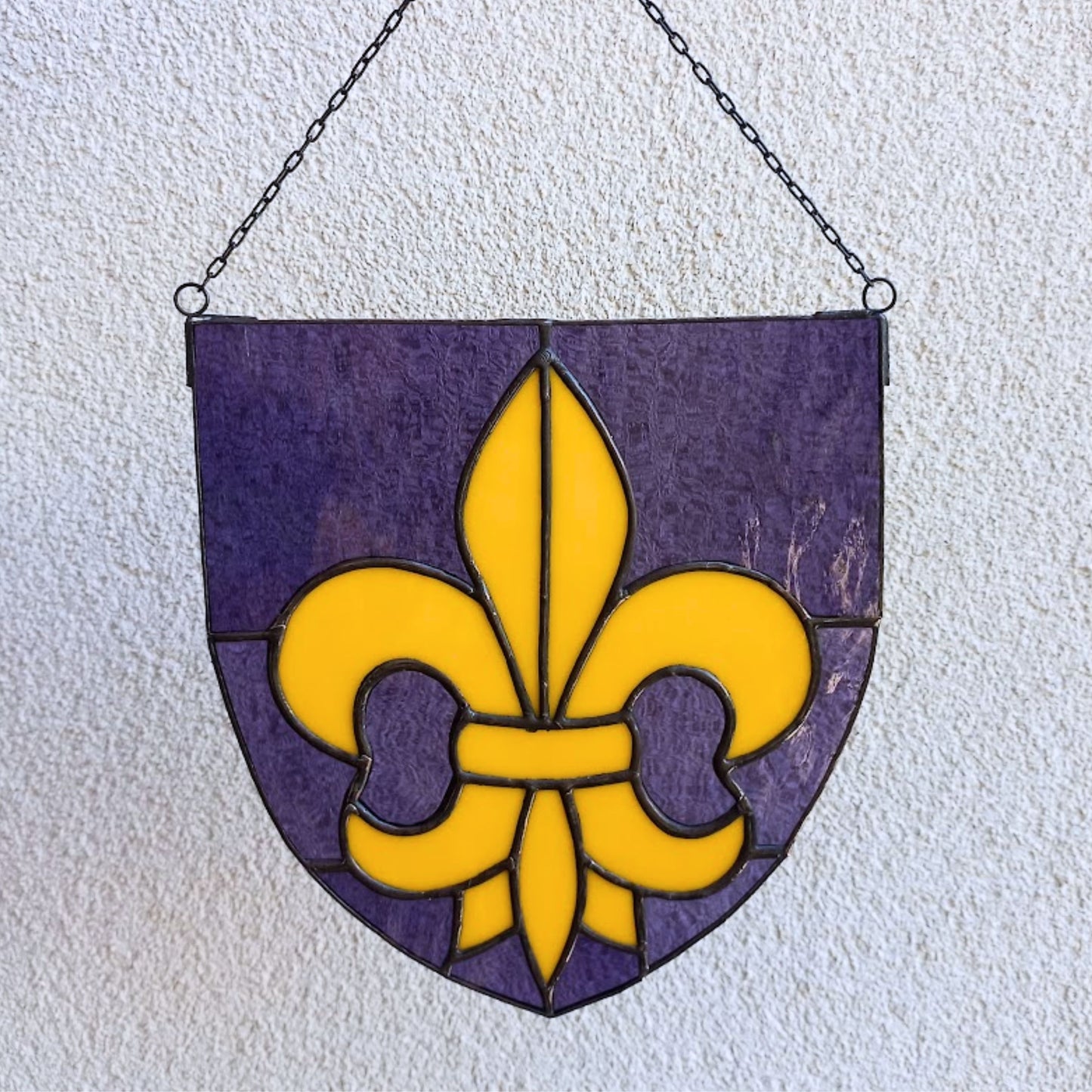 Yellow Fleur de Lis Stained Glass Panel