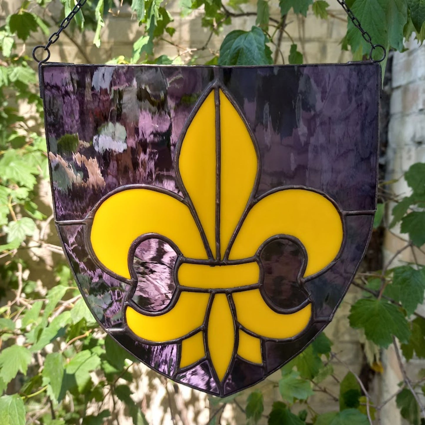 Yellow Fleur de Lis Stained Glass Panel
